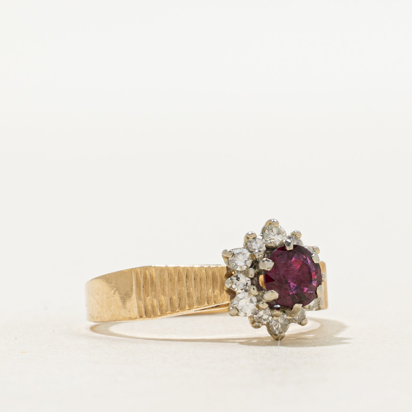 Ruby & Diamond Halo Textured Ring | 0.51ct, 0.18ctw | SZ 6.5