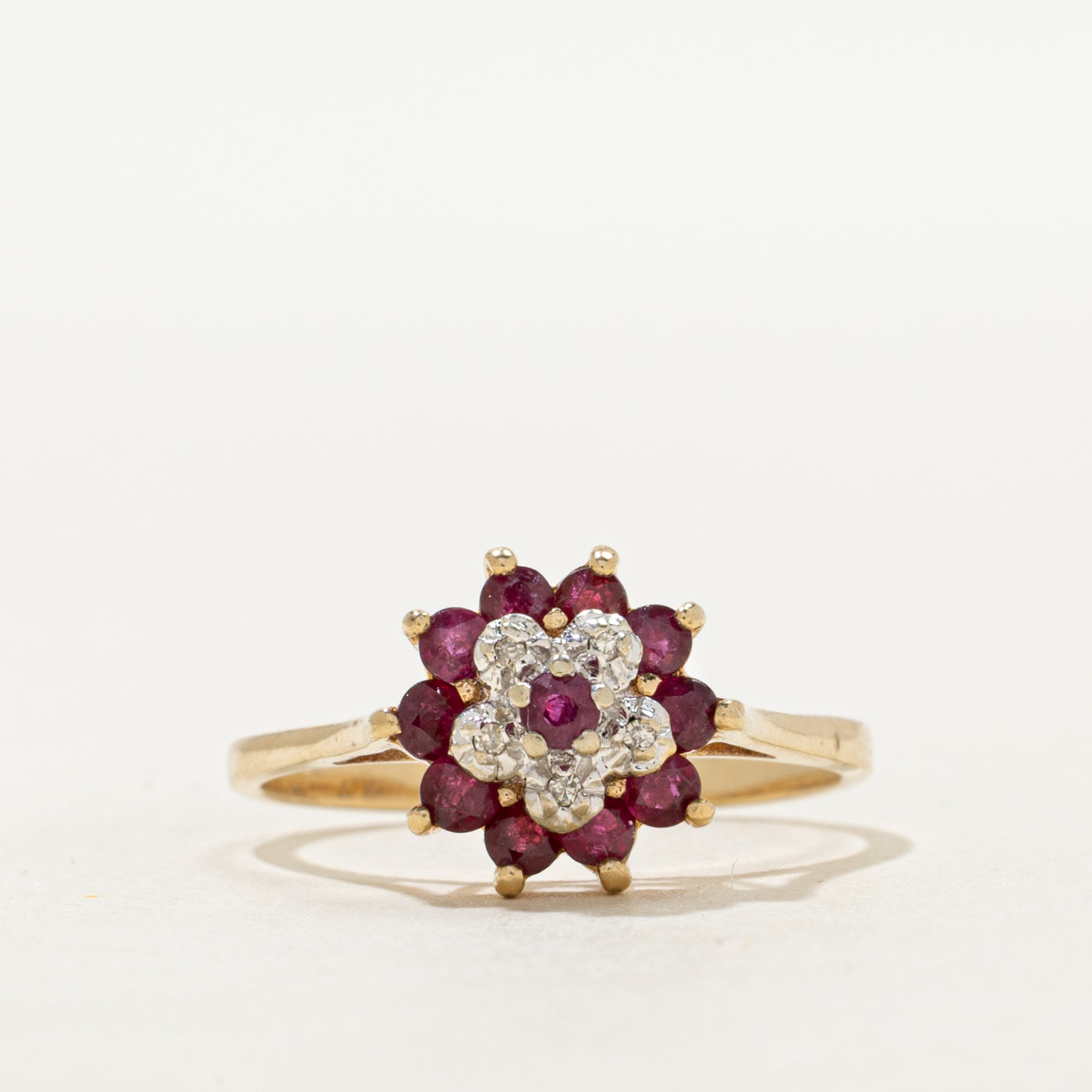 Ruby & Diamond Petal Cluster Ring | 0.80ctw, 0.02ctw | SZ 7.5