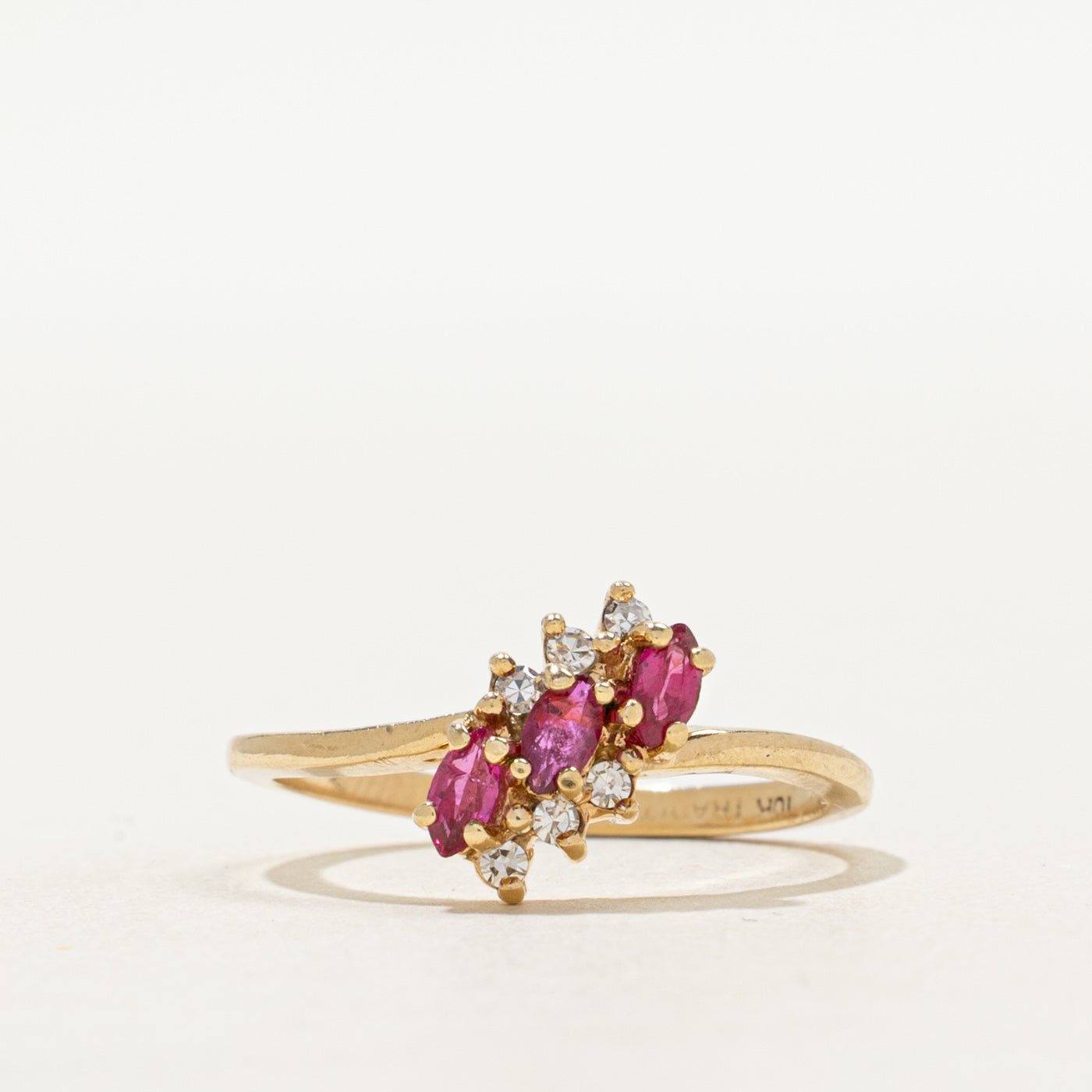 Marquise Cut Ruby & Diamond Waterfall Ring | 0.20ctw, 0.09ctw | SZ 6.25