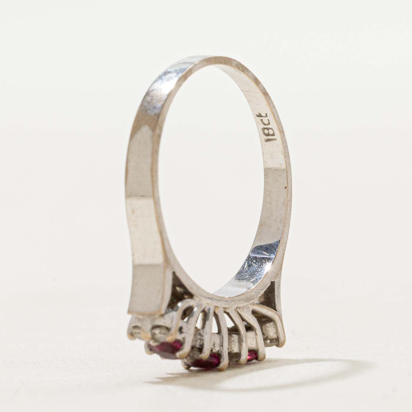 18k Three Stone Ruby & Diamond Ring | 0.36ctw, 0.14ctw | SZ 6.25