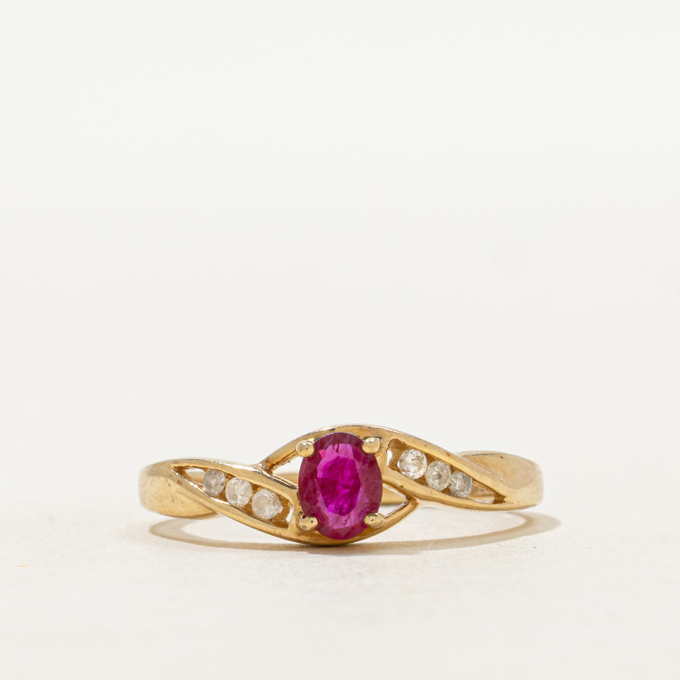 Oval Cut Ruby & Diamond Bypass Ring | 0.30ct, 0.06ctw | SZ 7