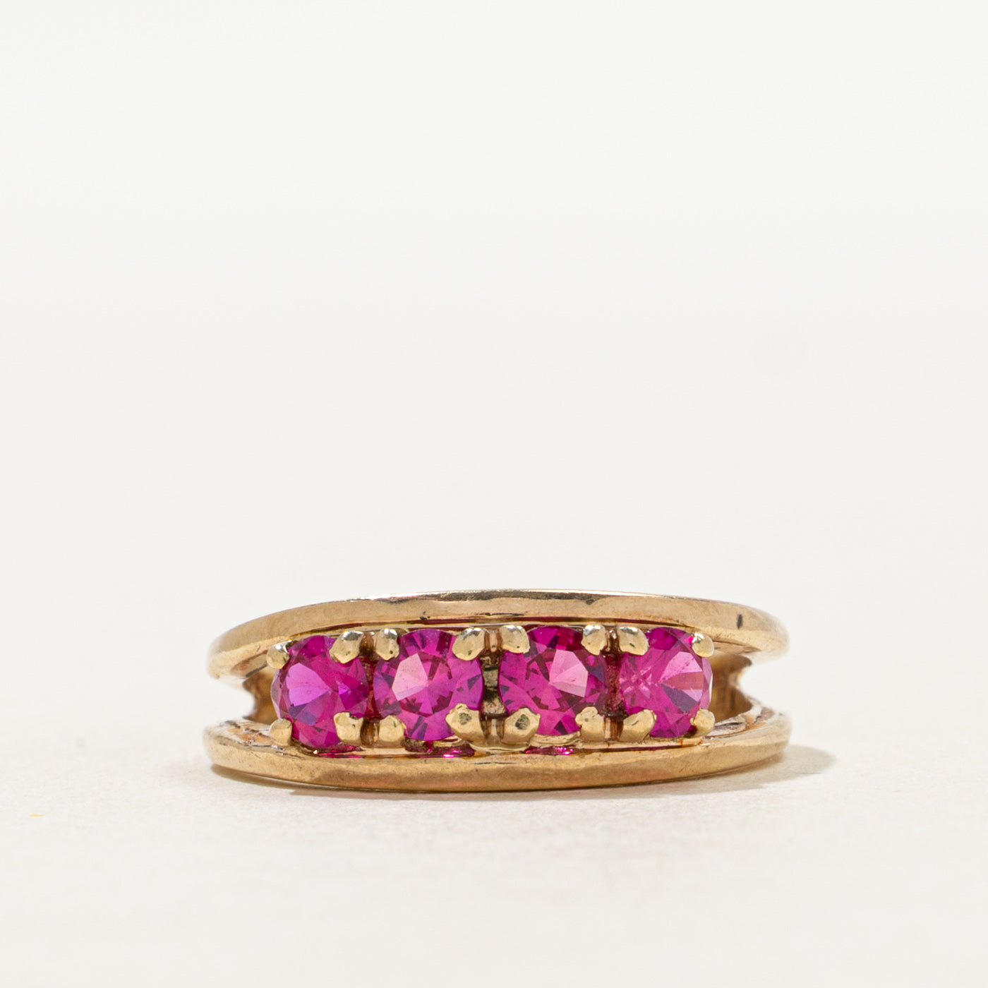 Four Stone Synthetic Ruby Open Shank Ring | 0.75ctw | SZ 6.25