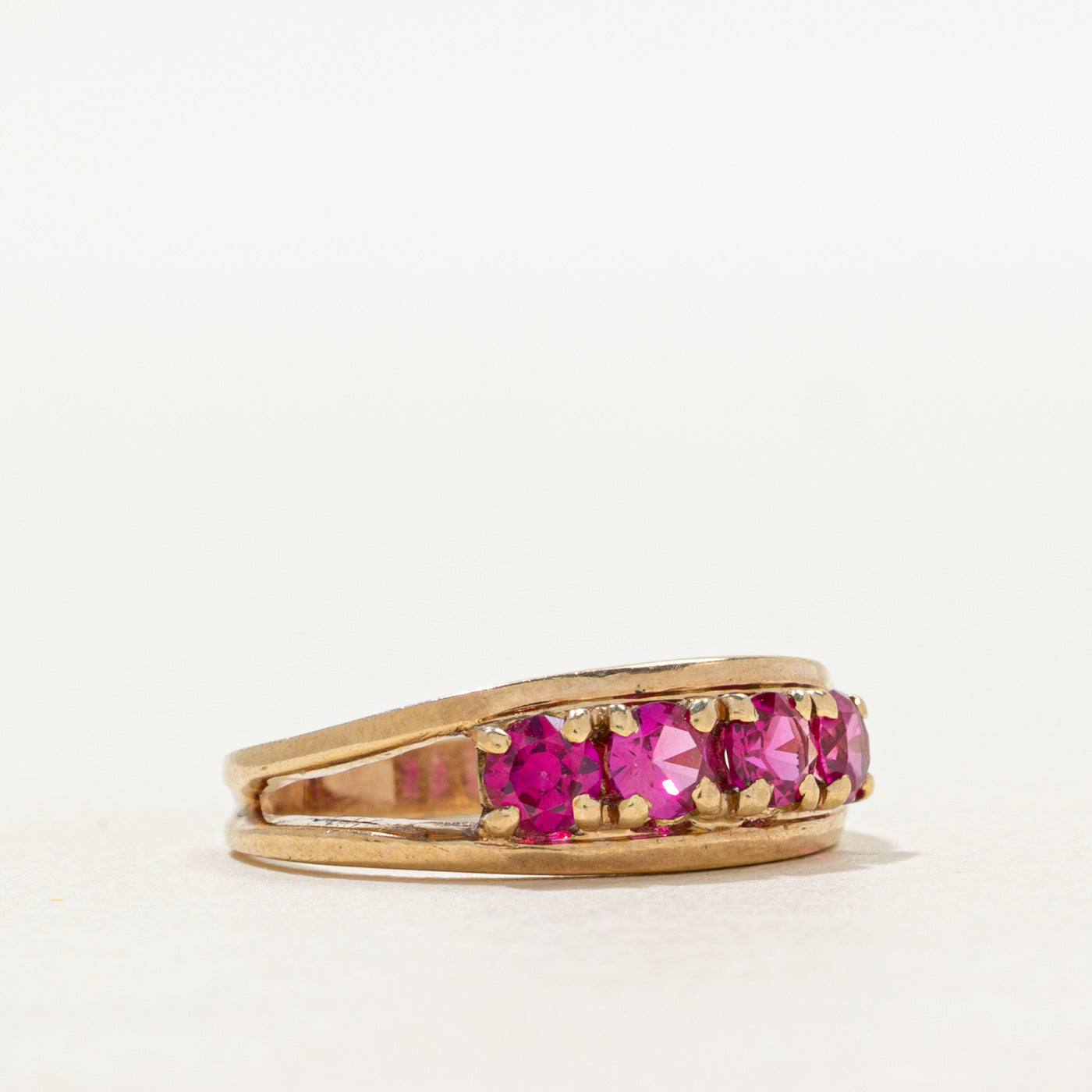 Four Stone Synthetic Ruby Open Shank Ring | 0.75ctw | SZ 6.25