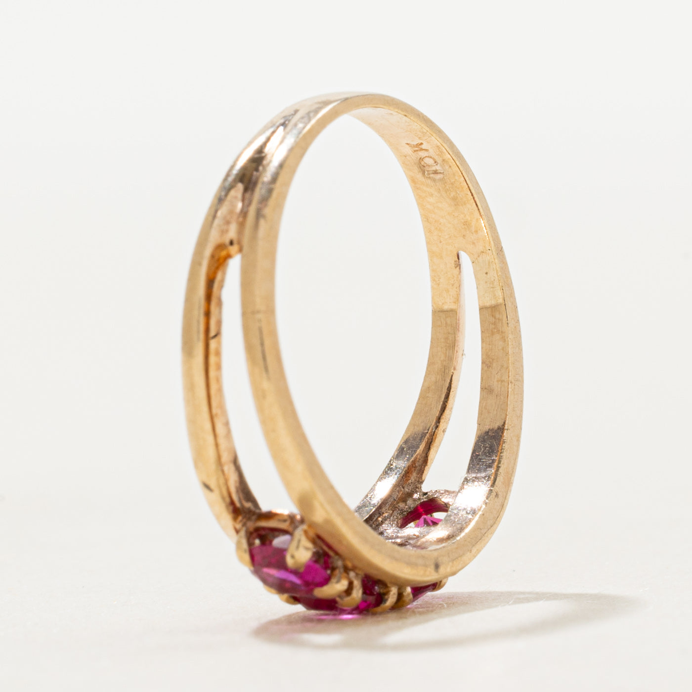 Four Stone Synthetic Ruby Open Shank Ring | 0.75ctw | SZ 6.25