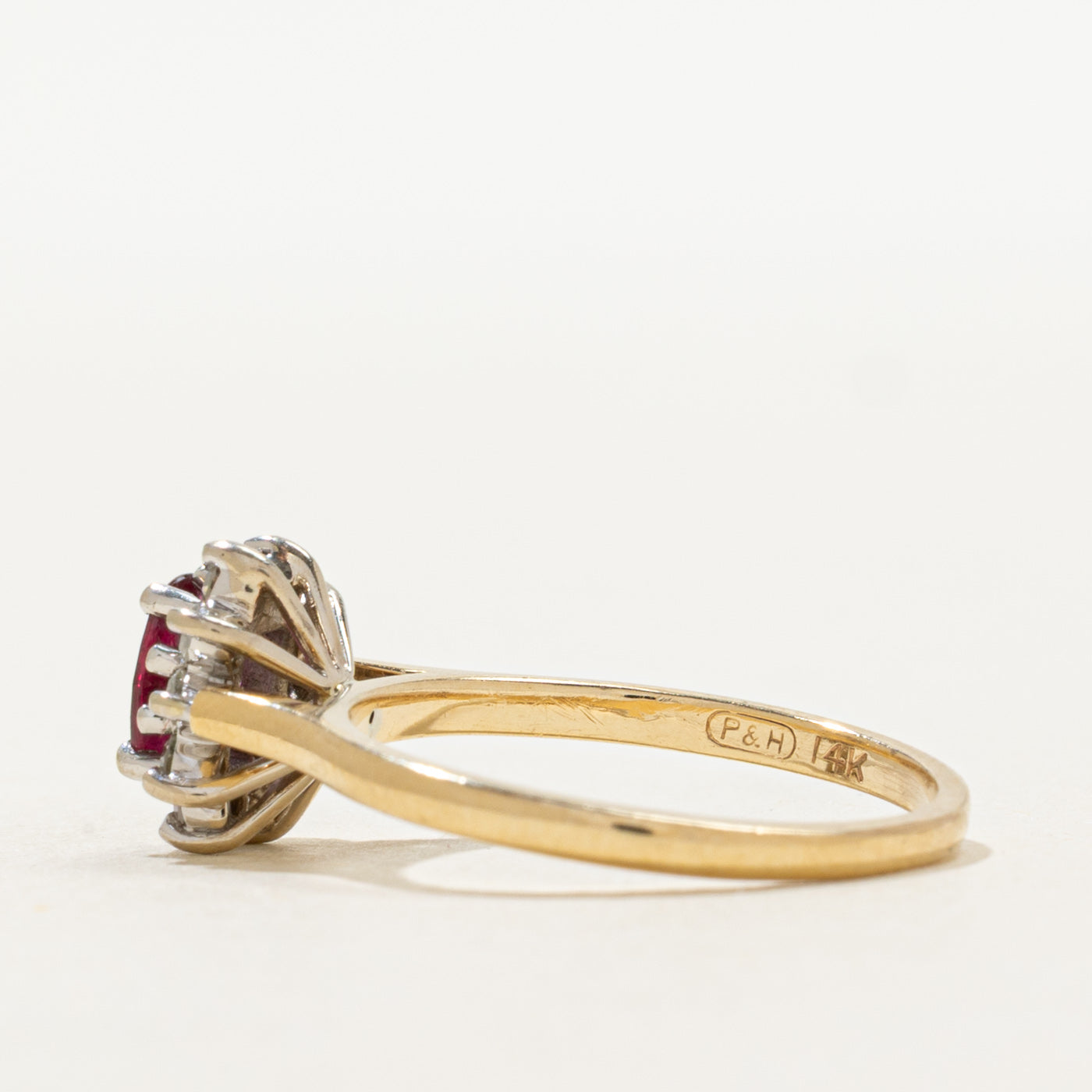 Oval Cut Ruby & Diamond Petal Halo Ring | 0.50ct, 0.20ctw | SZ 6