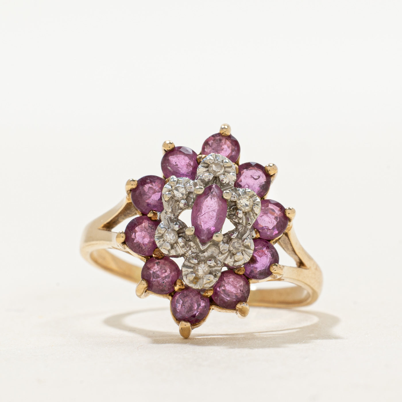 Basket Set Ruby & Diamond Cocktail Ring | 1.60ctw, 0.06ctw | SZ 9.75