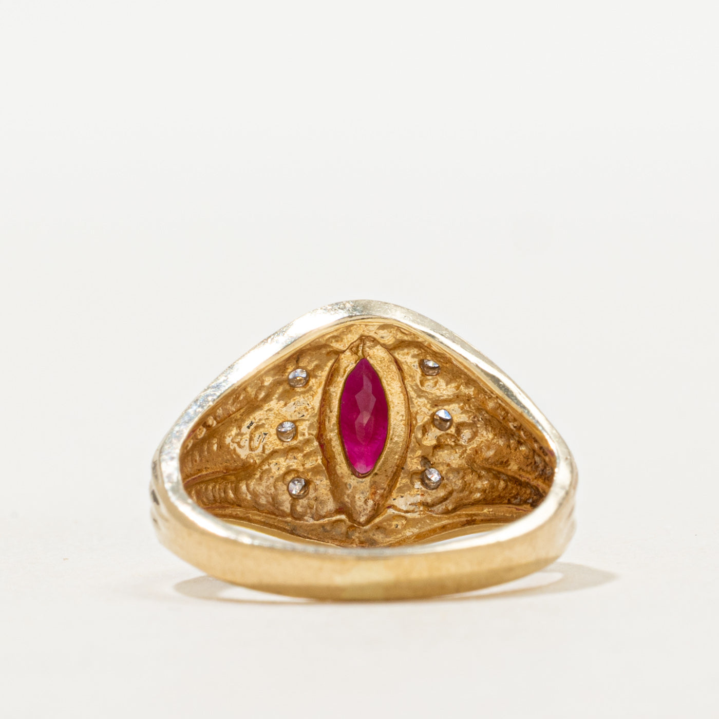 Marquise Cut Ruby & Diamond Grooved Ring | 0.38ct, 0.06ctw | SZ 4.5