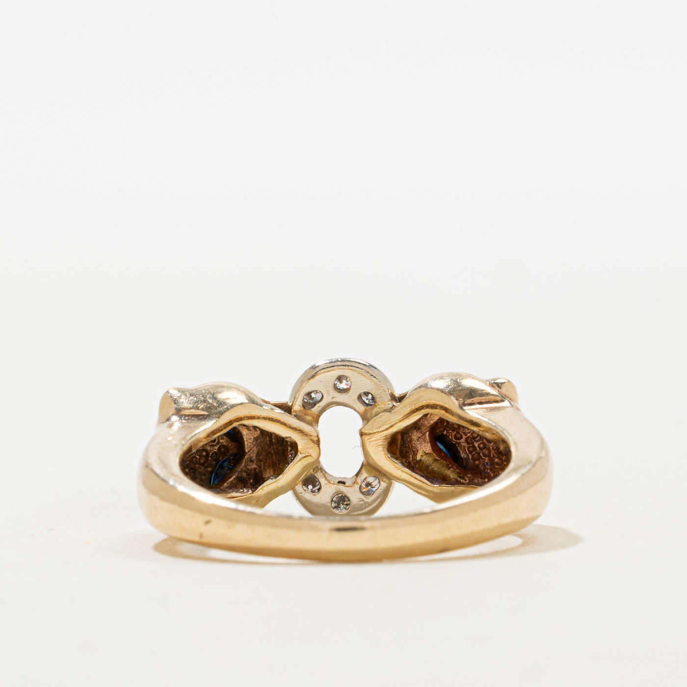 Two Tone Marquise Cut Sapphire & Diamond Panther Head Ring | 0.12ctw, 0.08ctw | SZ 6.75