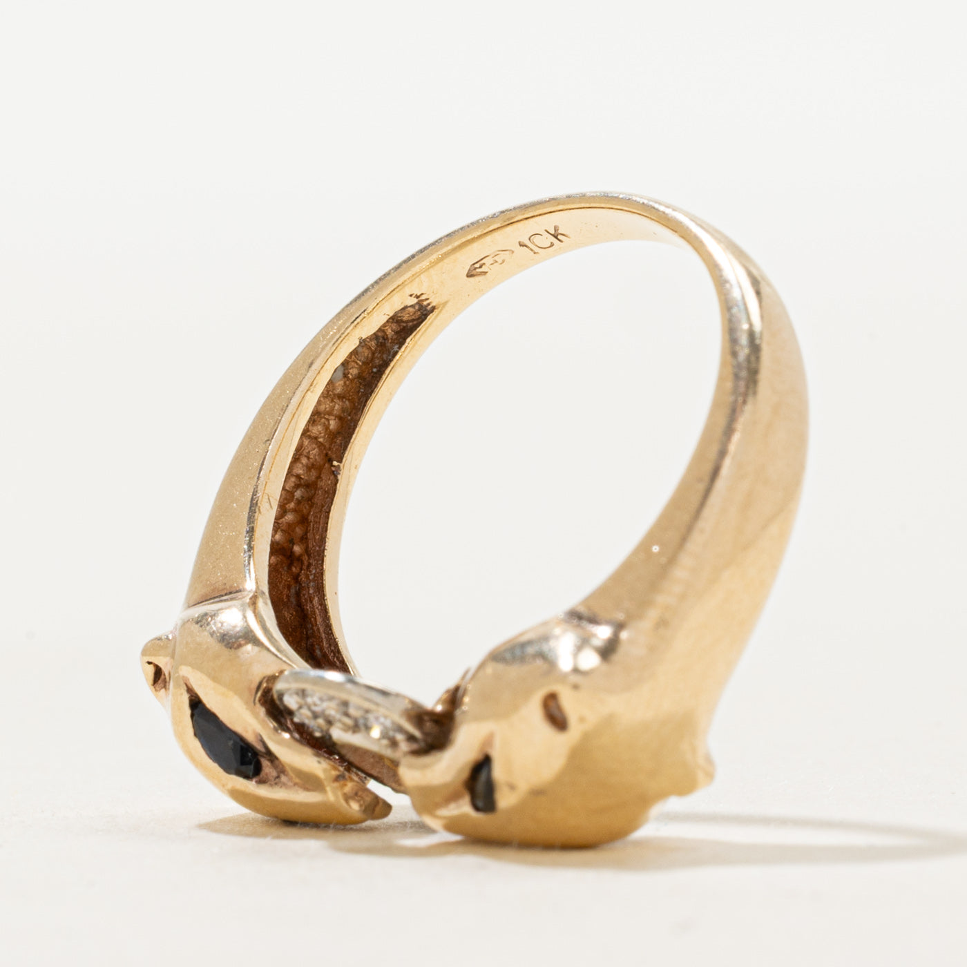 Two Tone Marquise Cut Sapphire & Diamond Panther Head Ring | 0.12ctw, 0.08ctw | SZ 6.75