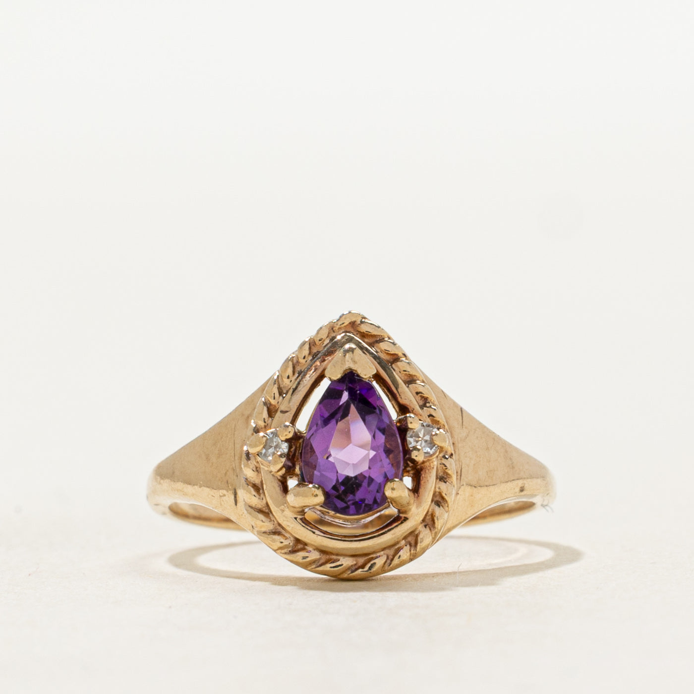 Pear Cut Amethyst & Diamond Rope Ring | 0.30ct, 0.02ct | SZ 3.25