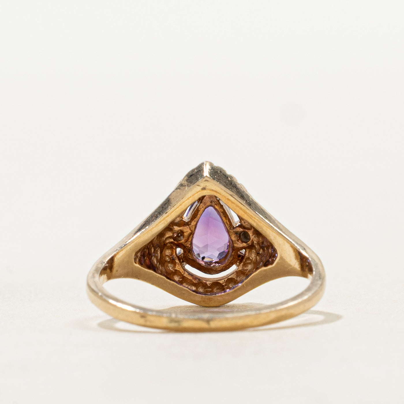Pear Cut Amethyst & Diamond Rope Ring | 0.30ct, 0.02ct | SZ 3.25