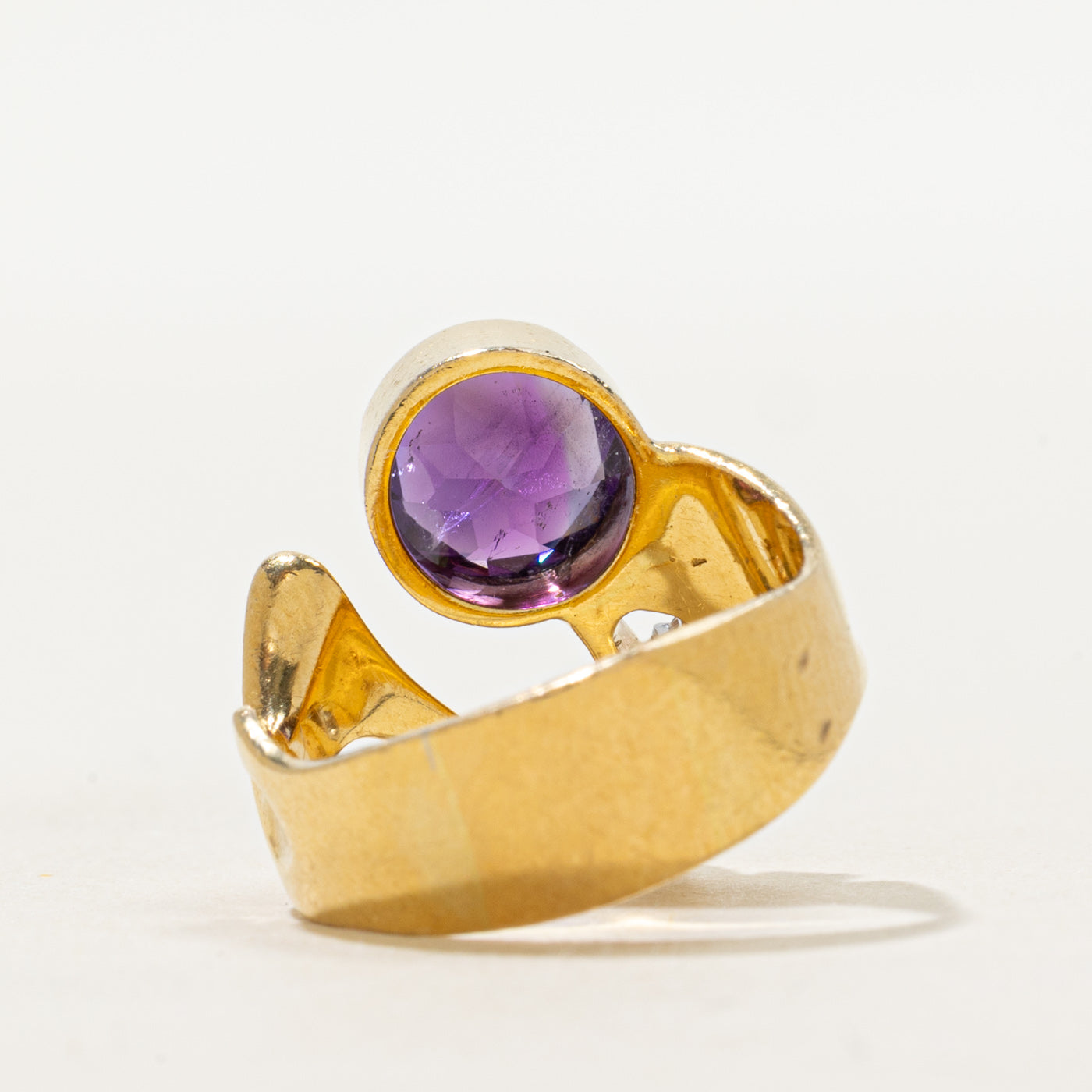 18k Bezel Set Amethyst & Diamond Cocktail Ring | 1.80ct, 0.10ct | SZ 6.5