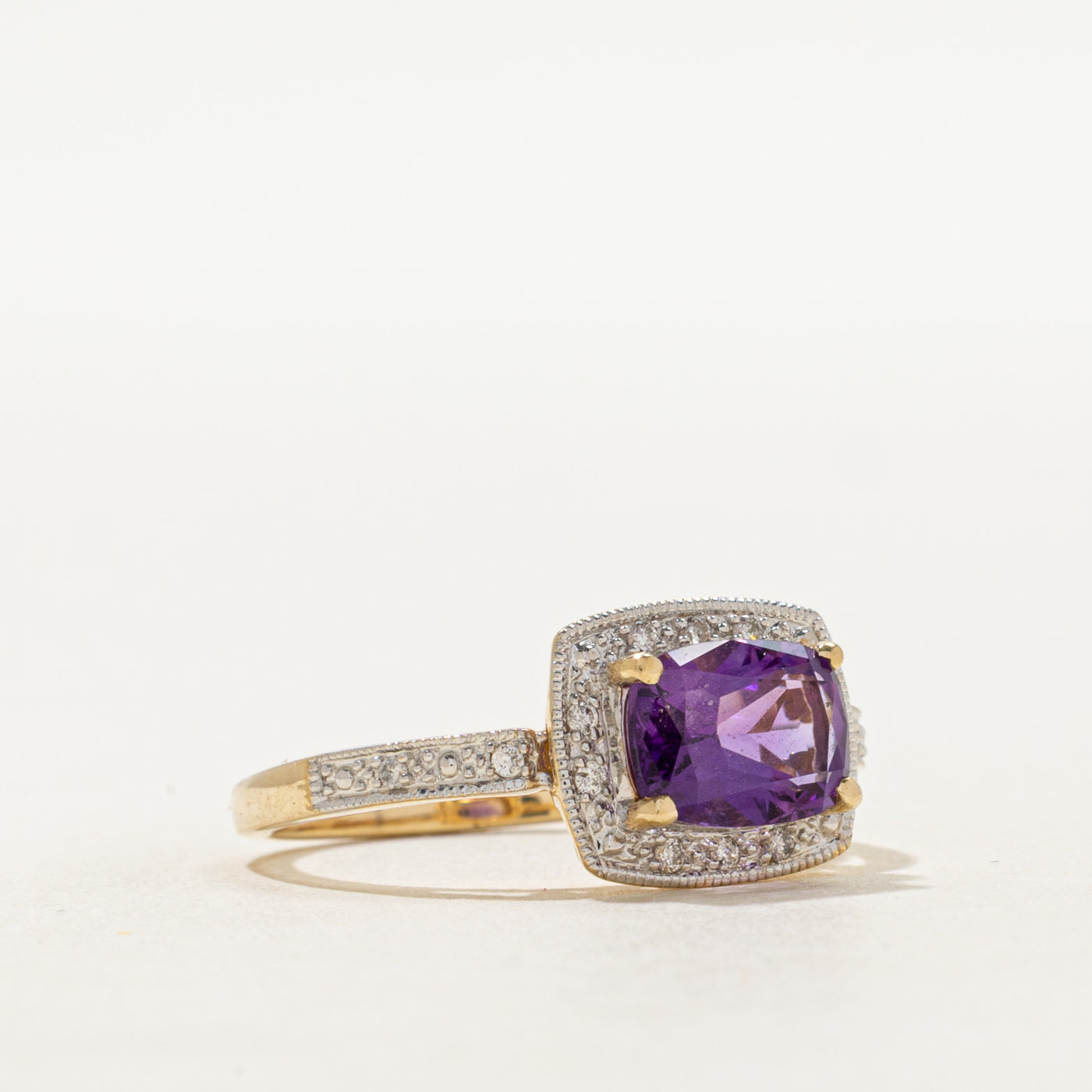 Illusion Set Cushion Cut Amethyst & Diamond Ring | 1.50ct, 0.07ctw | SZ 6.5