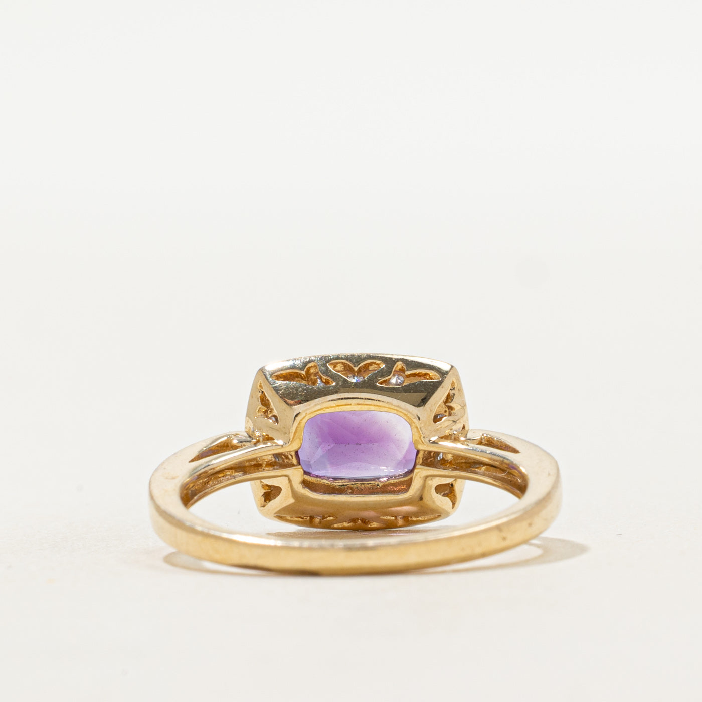 Illusion Set Cushion Cut Amethyst & Diamond Ring | 1.50ct, 0.07ctw | SZ 6.5