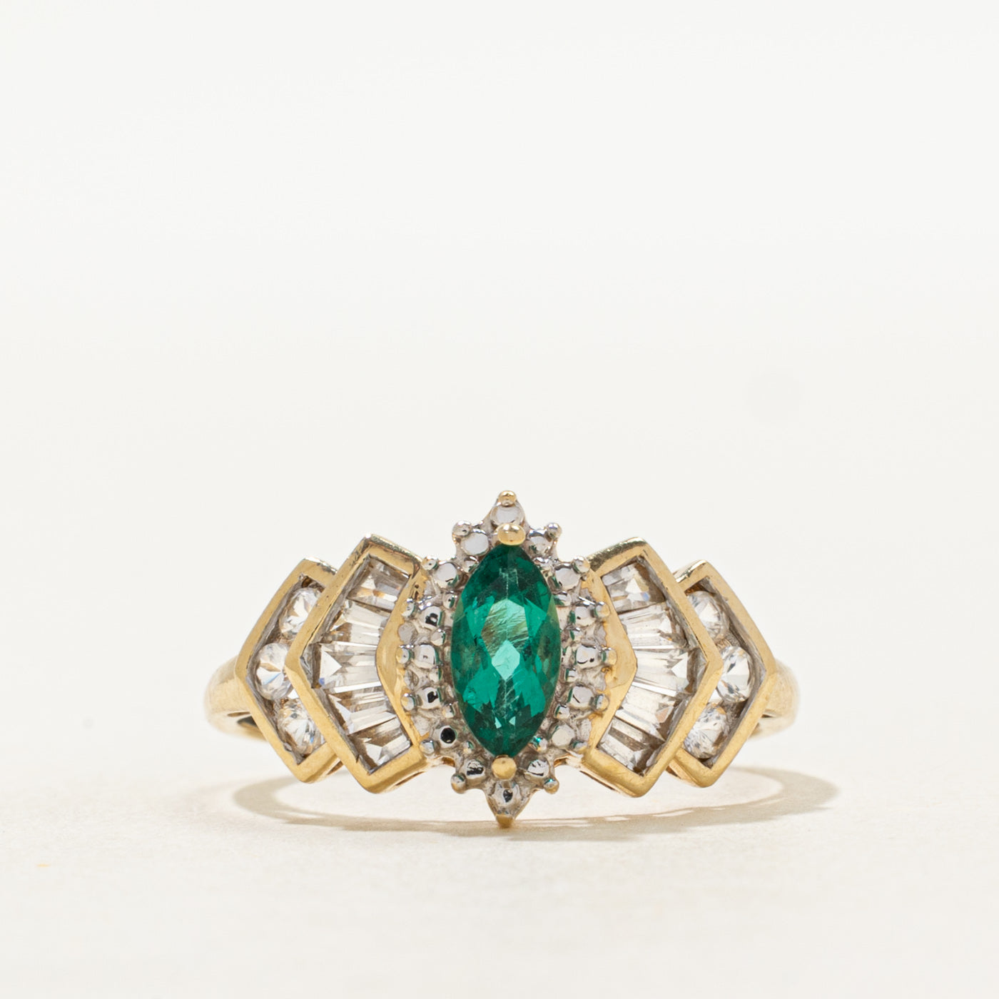 Channel Set Synthetic Emerald & Diamond Ring | 0.25ct, 0.44ctw | SZ 7.25