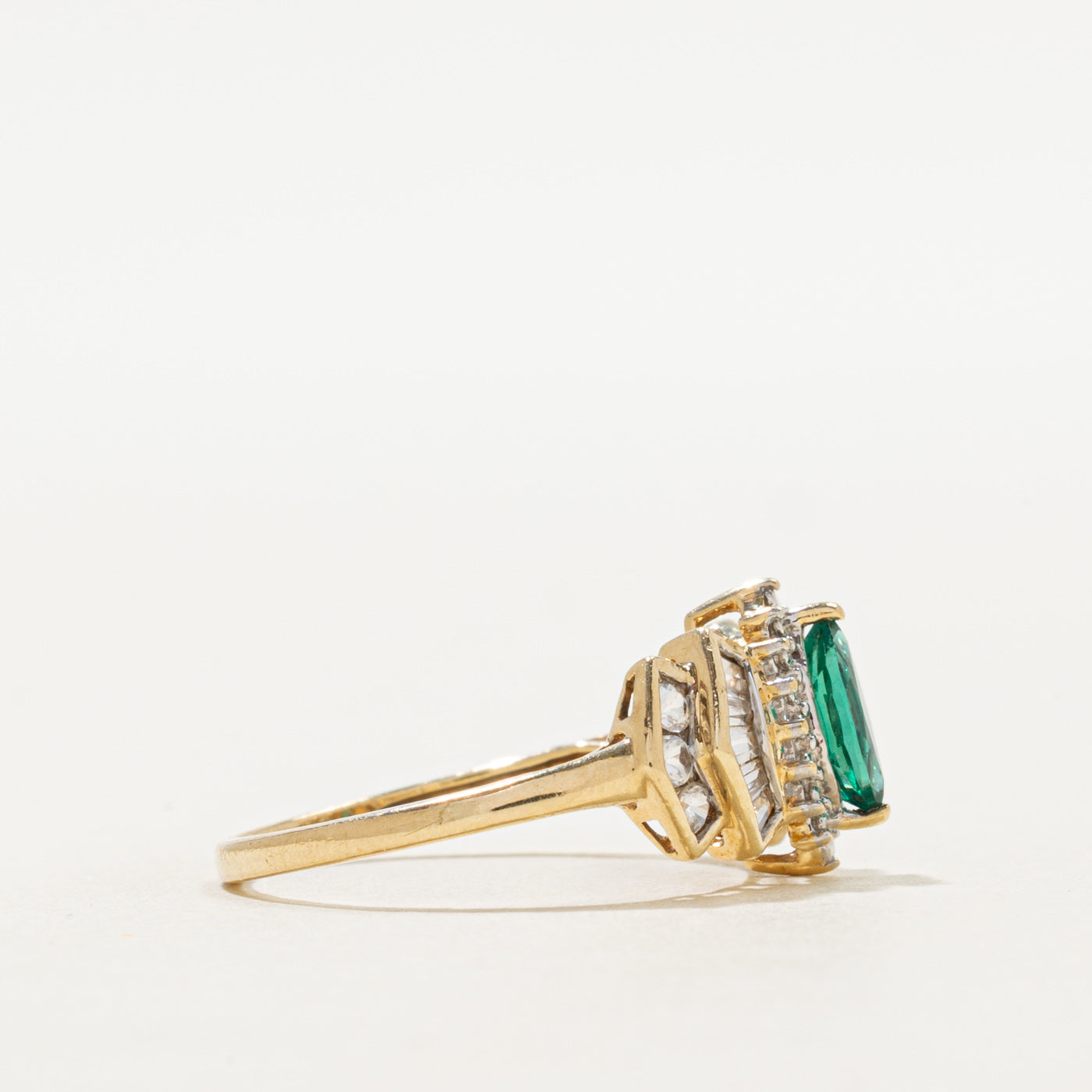 Channel Set Synthetic Emerald & Diamond Ring | 0.25ct, 0.44ctw | SZ 7.25