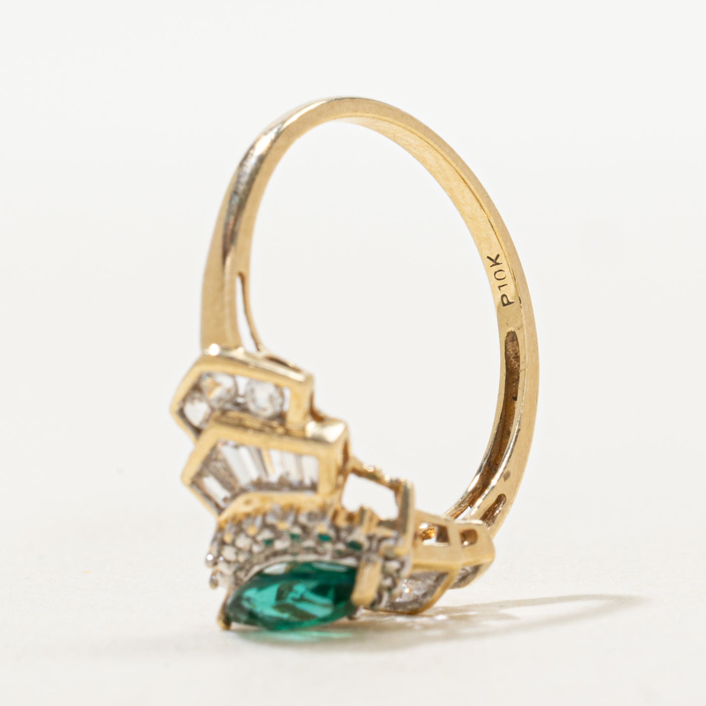 Channel Set Synthetic Emerald & Diamond Ring | 0.25ct, 0.44ctw | SZ 7.25