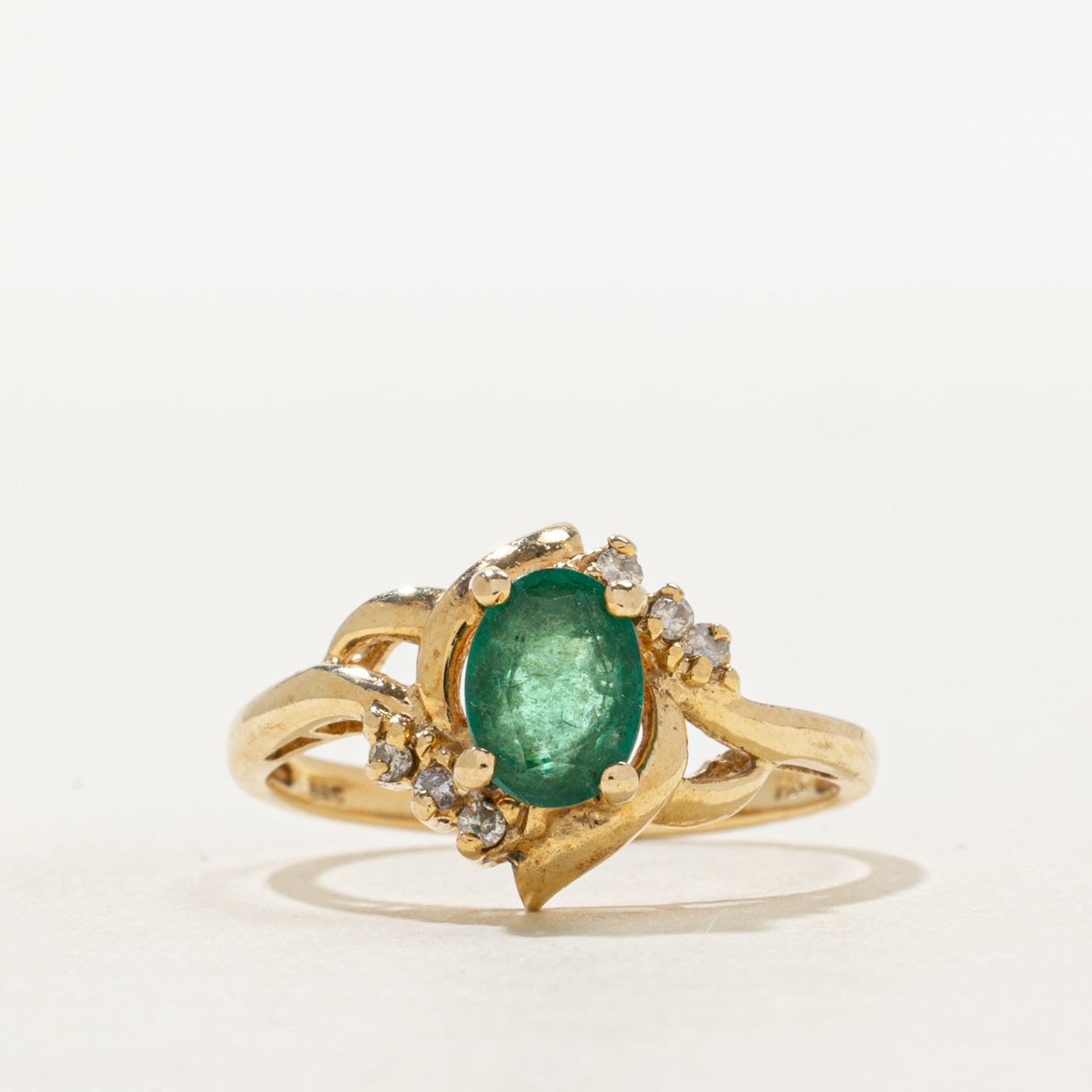 Basket Set Emerald & Diamond Ring | 0.66ct, 0.06ctw | SZ 6.5
