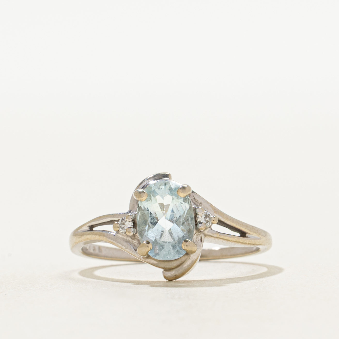Aquamarine & Diamond Openwork Bypass Ring | 0.70ct, 0.03ct | SZ 5.25