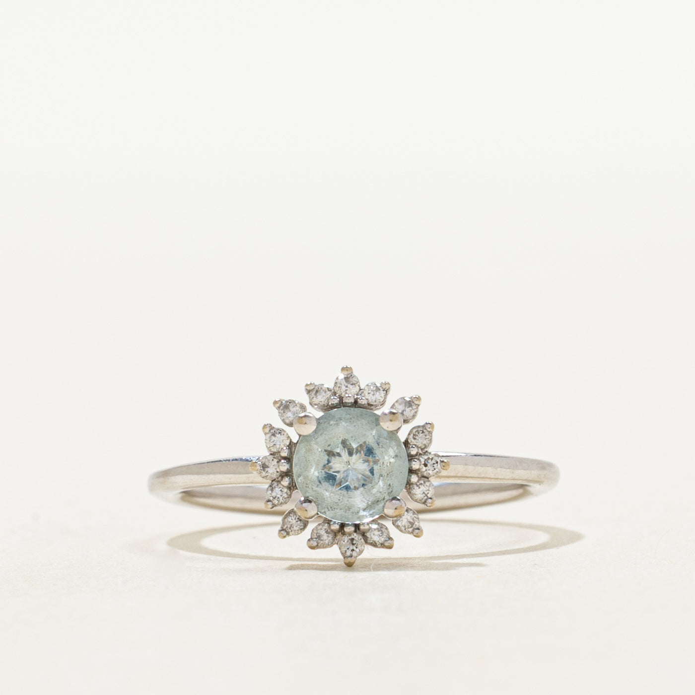 White Gold Aquamarine & Diamond Snowflake Ring | 0.38ct, 0.08ctw | SZ 4.75