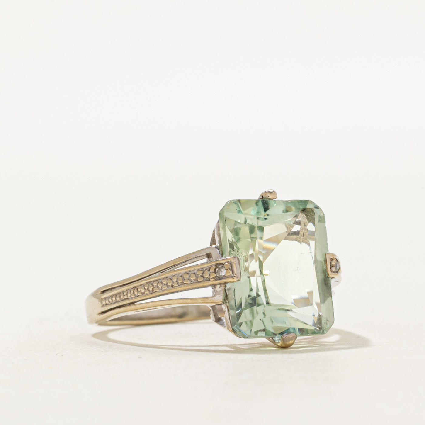 Basket Set Radiant Cut Prasiolite & Diamond Cocktail Ring | 3.00ct, 0.01ctw | SZ 8.75