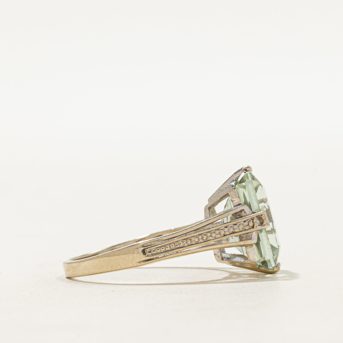 Basket Set Radiant Cut Prasiolite & Diamond Cocktail Ring | 3.00ct, 0.01ctw | SZ 8.75