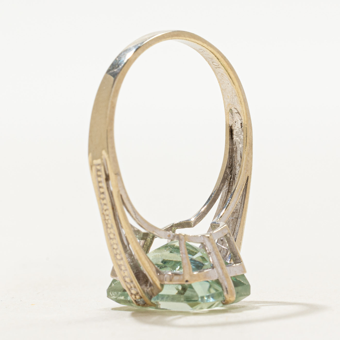 Basket Set Radiant Cut Prasiolite & Diamond Cocktail Ring | 3.00ct, 0.01ctw | SZ 8.75