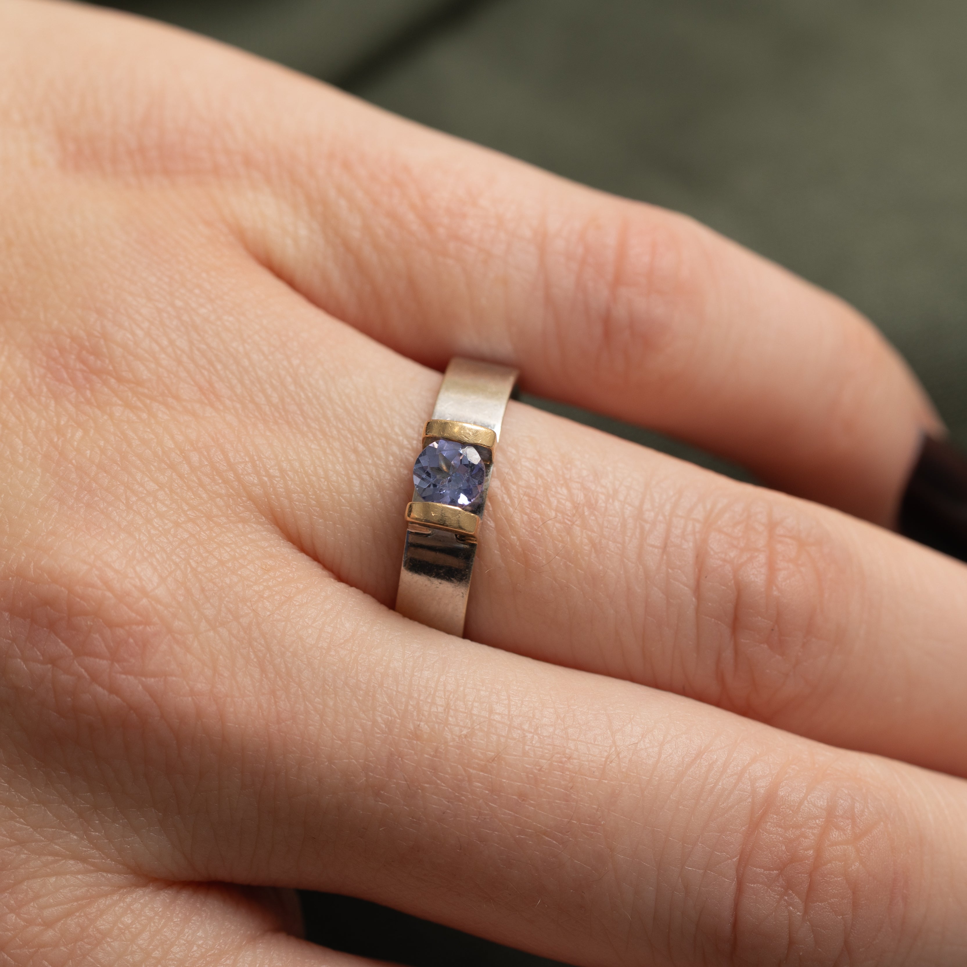 Two Tone Tension Set Tanzanite Ring | 0.44ct | SZ 7