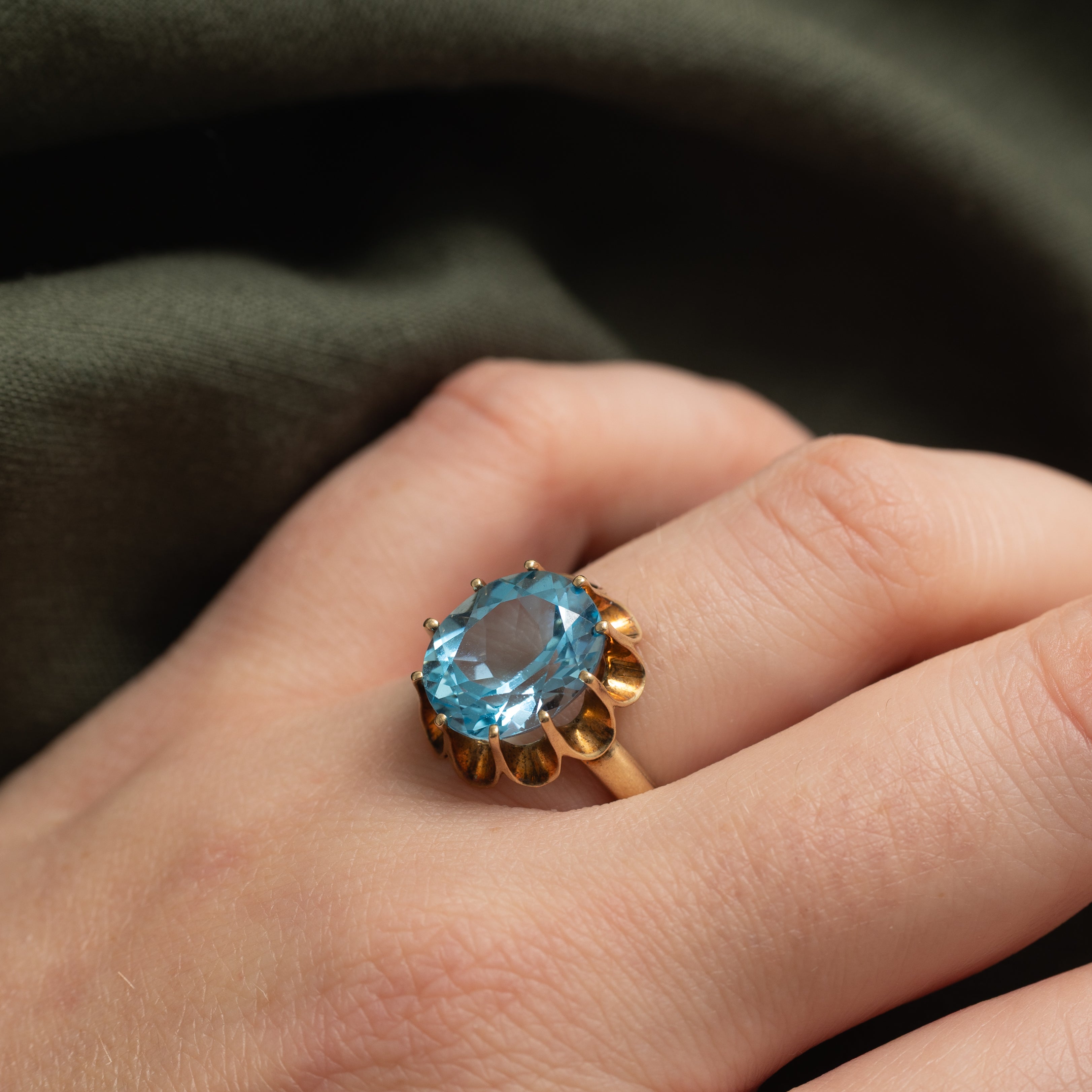 Belcher Set Blue Topaz Cocktail Ring | 7.00ct | SZ 6.5