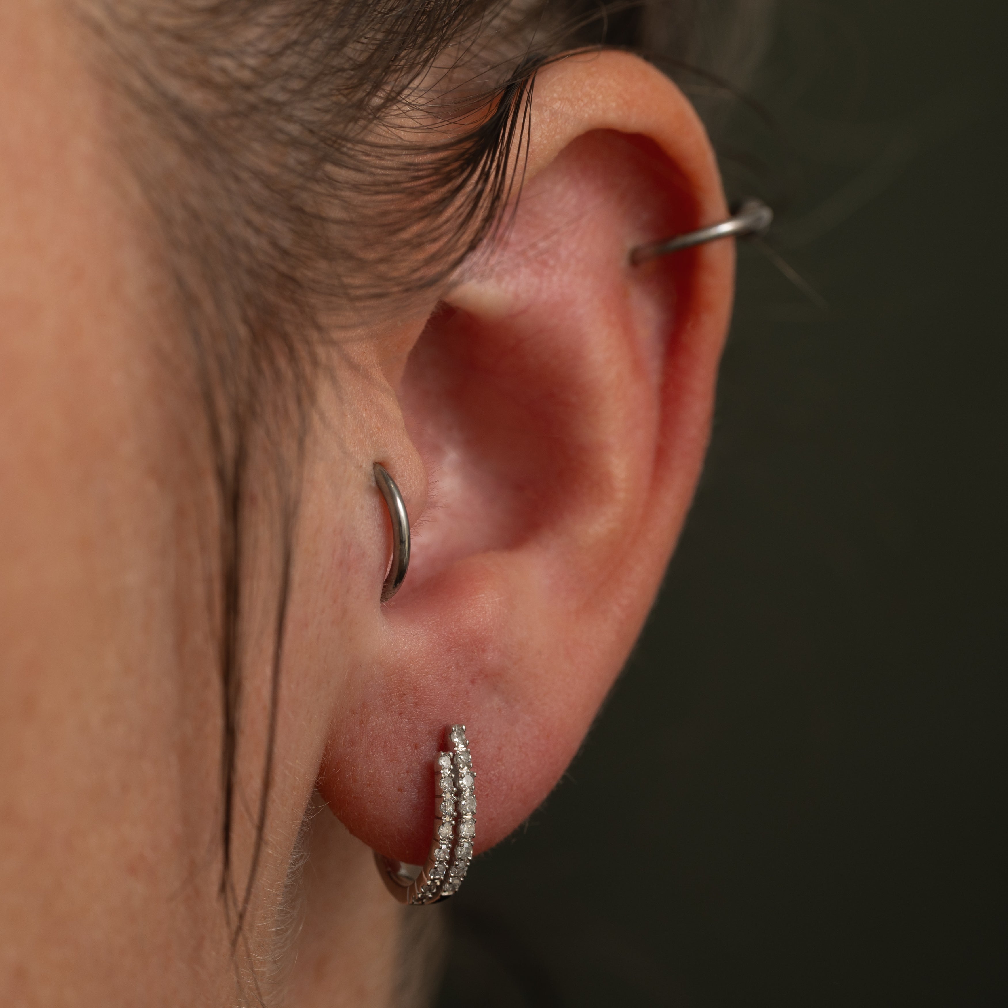 Double Row Diamond Hoop Earrings