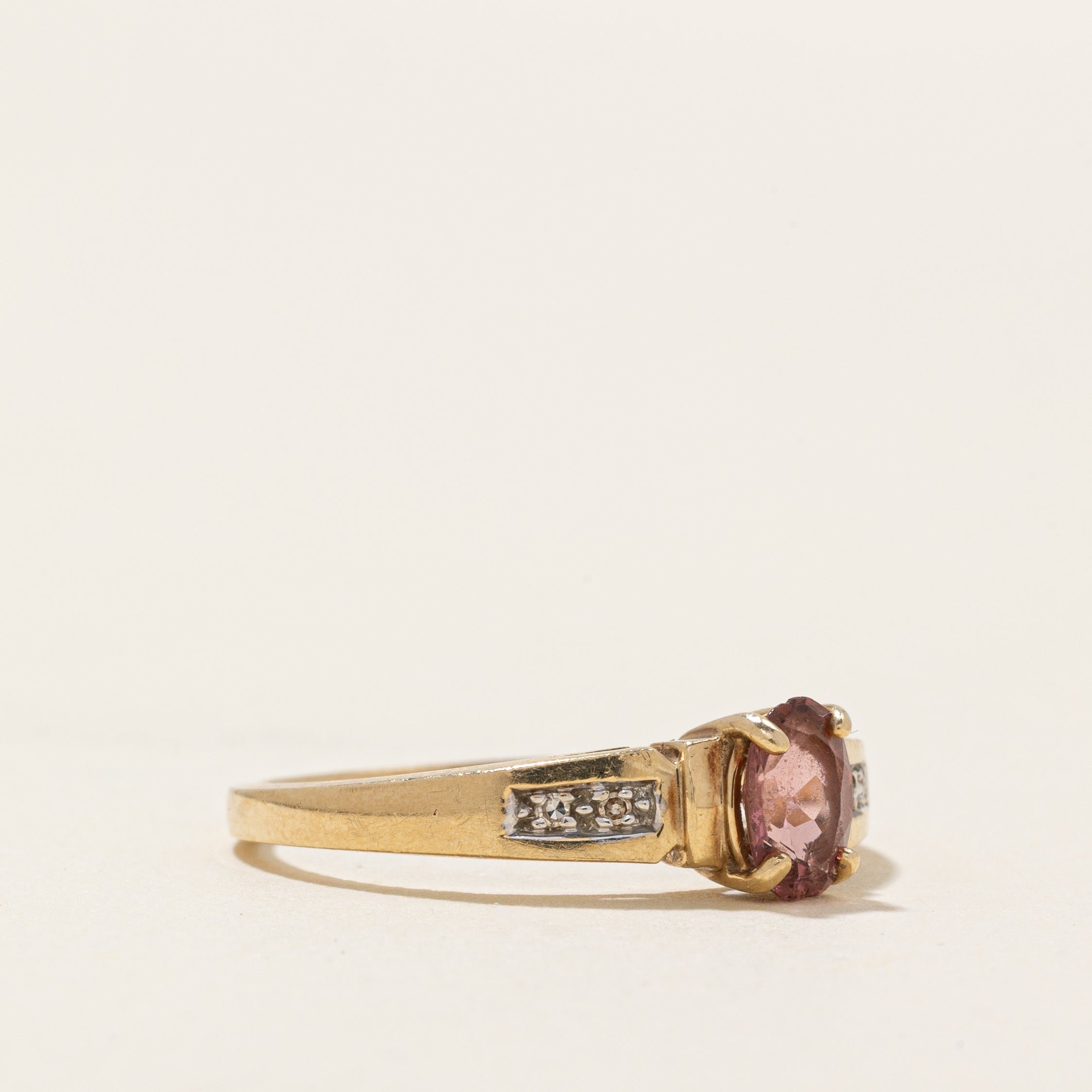 Oval Cut Tourmaline & Diamond Accented Ring | 0.40ct, 0.02ctw | SZ 6.5
