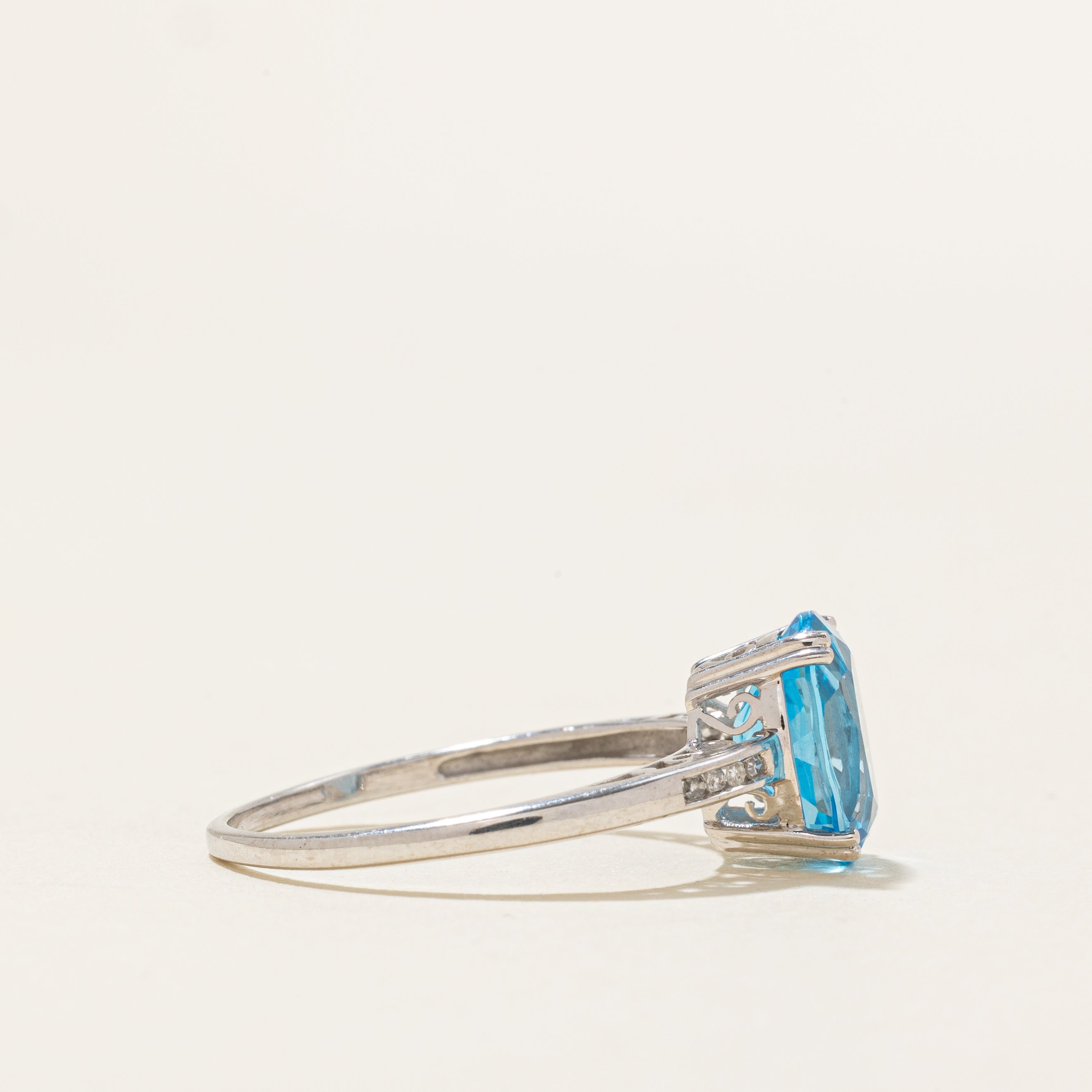 Blue Topaz & Diamond Cocktail Ring | 3.20ct, 0.04ctw | SZ 9