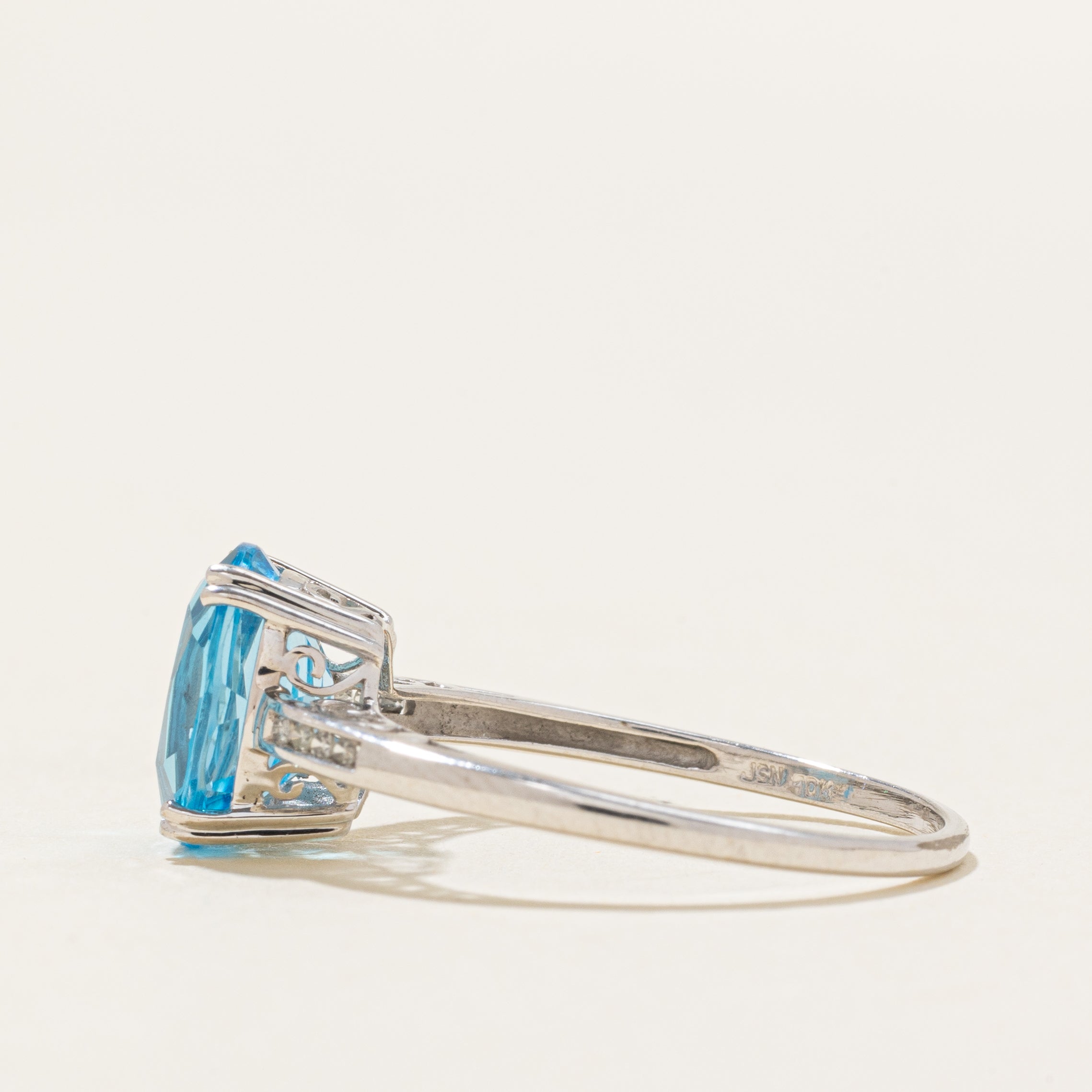 Blue Topaz & Diamond Cocktail Ring | 3.20ct, 0.04ctw | SZ 9