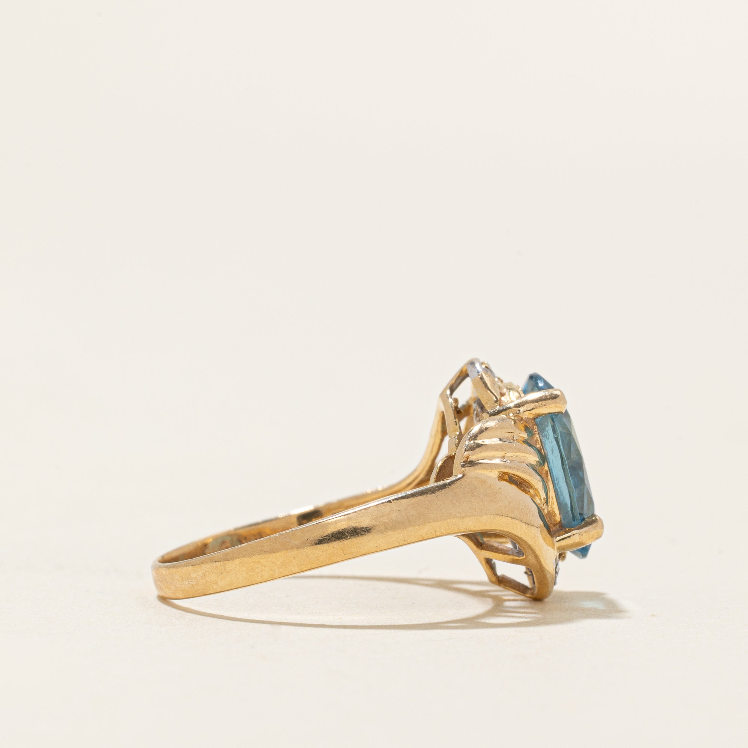 Oval Cut Blue Topaz & Diamond Bypass Ring | 2.90ct, 0.03ctw | SZ 6