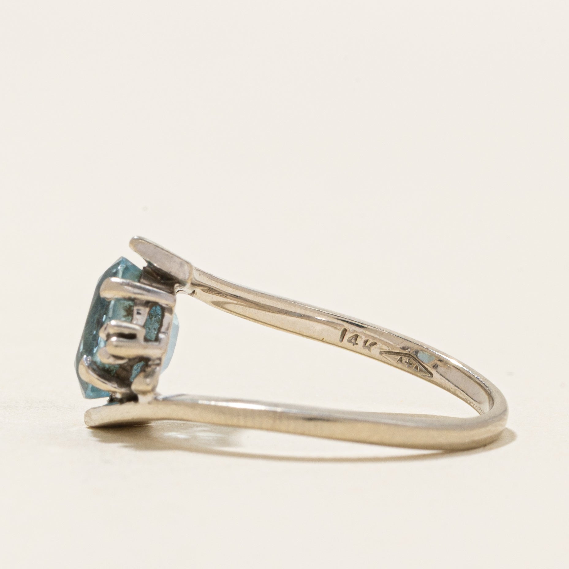 Oval Cut Blue Topaz & Diamond Bypass Ring | 1.73ct, 0.02ctw | SZ 6