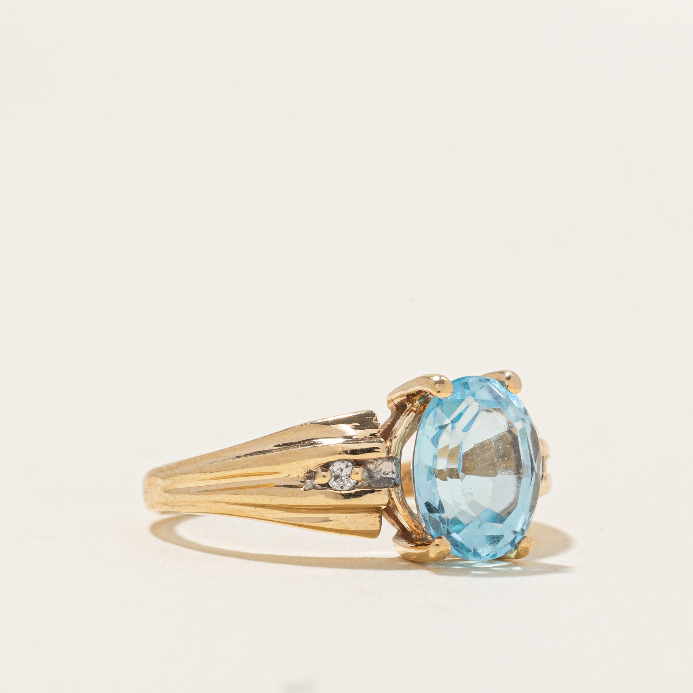 Blue Topaz & Diamond Accented Grooved Ring | 2.50ct, 0.04ctw | SZ 7.25