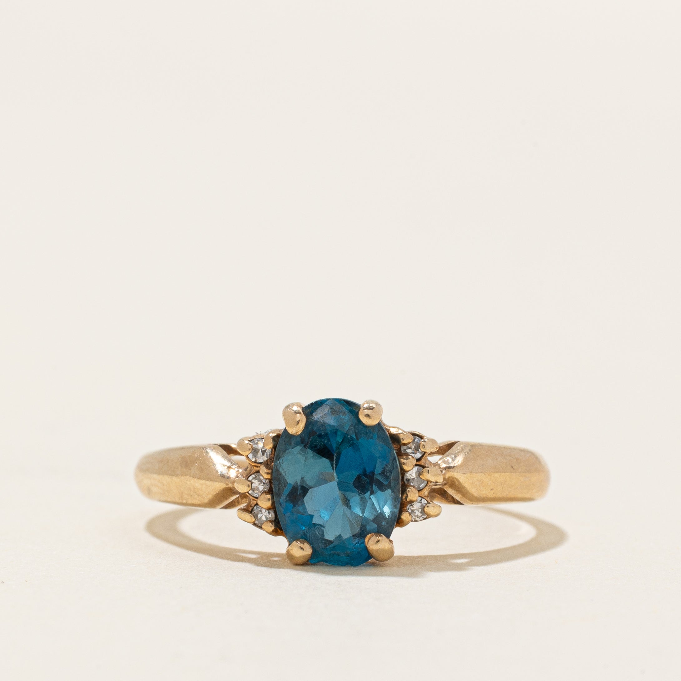 Oval Cut London Blue Topaz & Diamond Accented Ring | 1.36ct, 0.03ctw | SZ 7.5