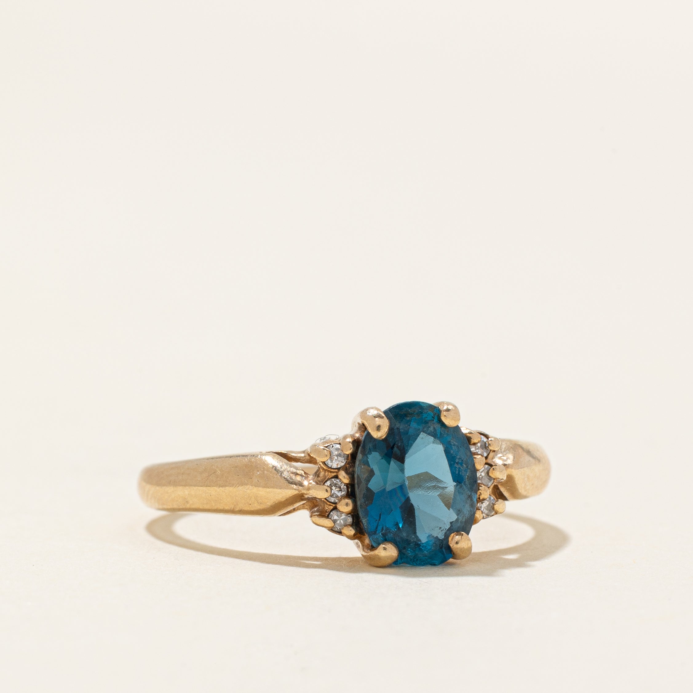 Oval Cut London Blue Topaz & Diamond Accented Ring | 1.36ct, 0.03ctw | SZ 7.5
