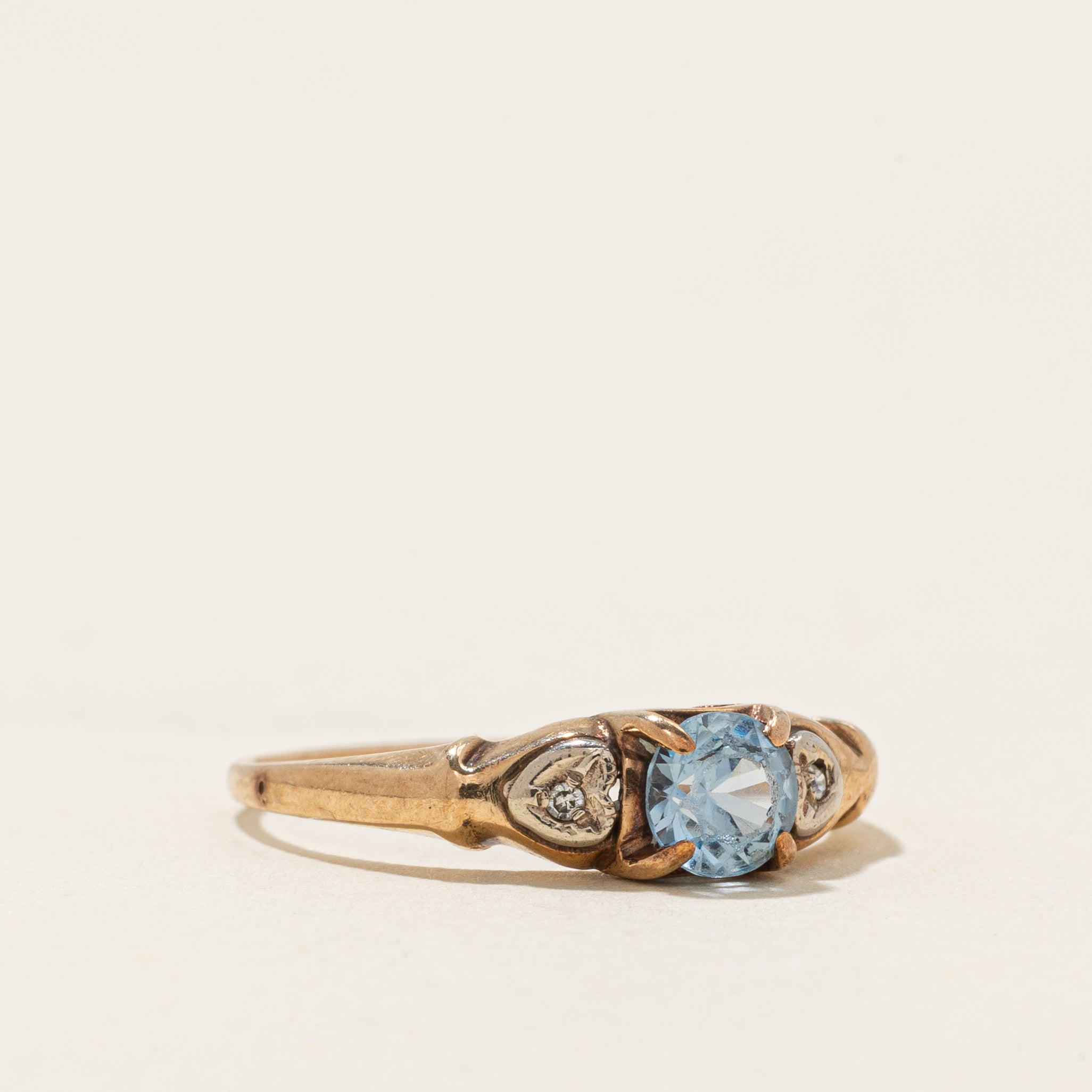 Vintage Canadian Synthetic Spinel & Diamond Heart Ring | 0.32ct, 0.01ctw | SZ 5.75