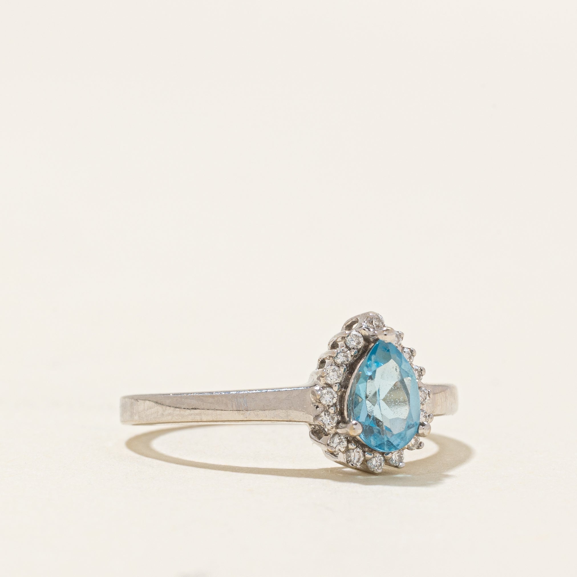 18k Pear Cut Blue Topaz & Diamond Halo Ring | 0.44ct | SZ 5