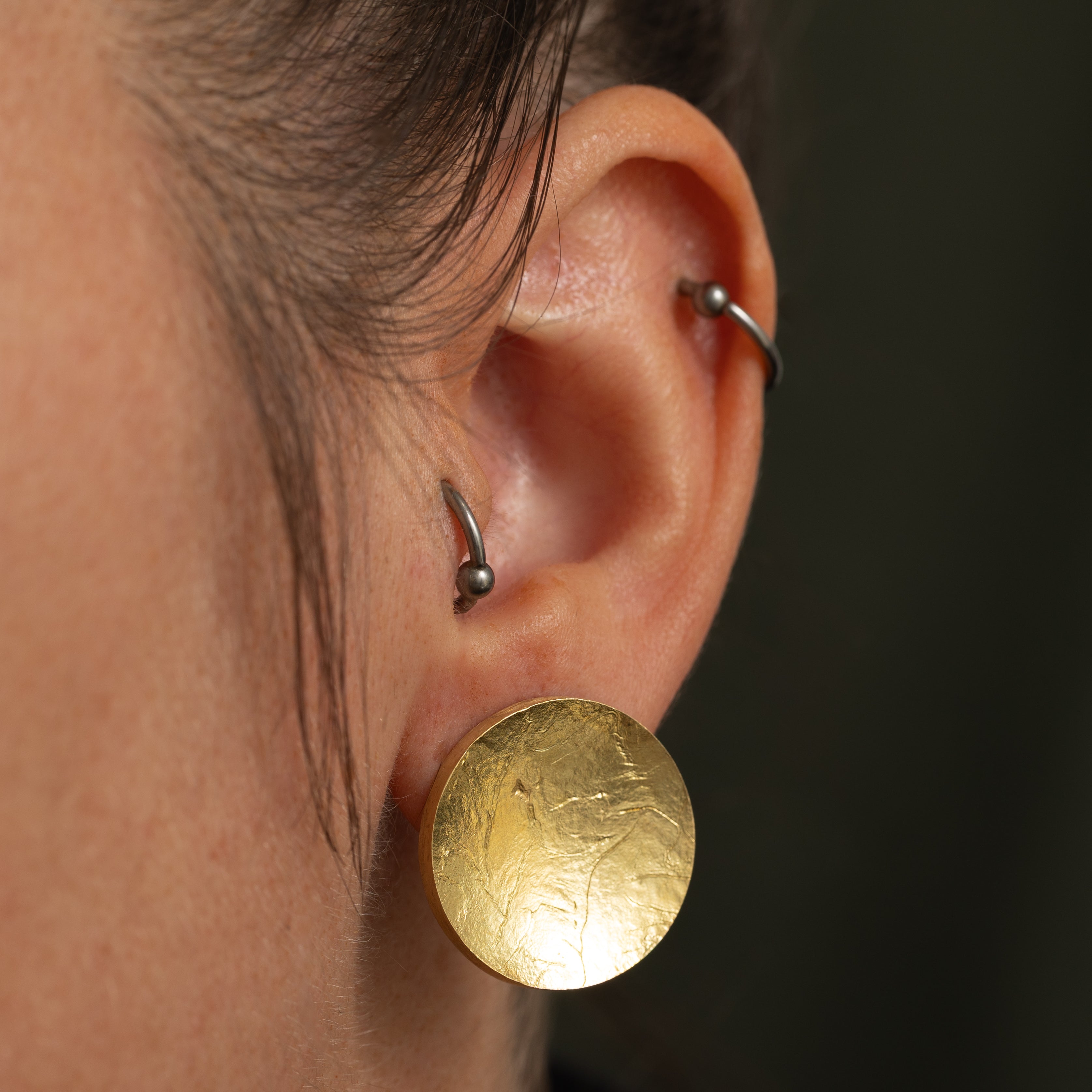 18k Yellow Gold Large Disc Stud Earrings