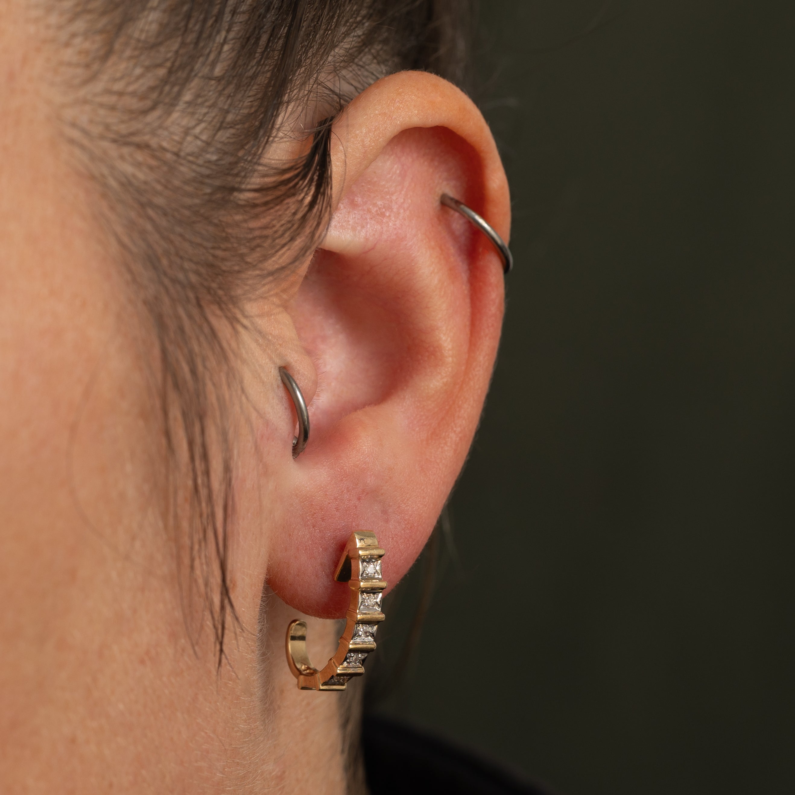Diamond Grooved Half Hoop Earrings