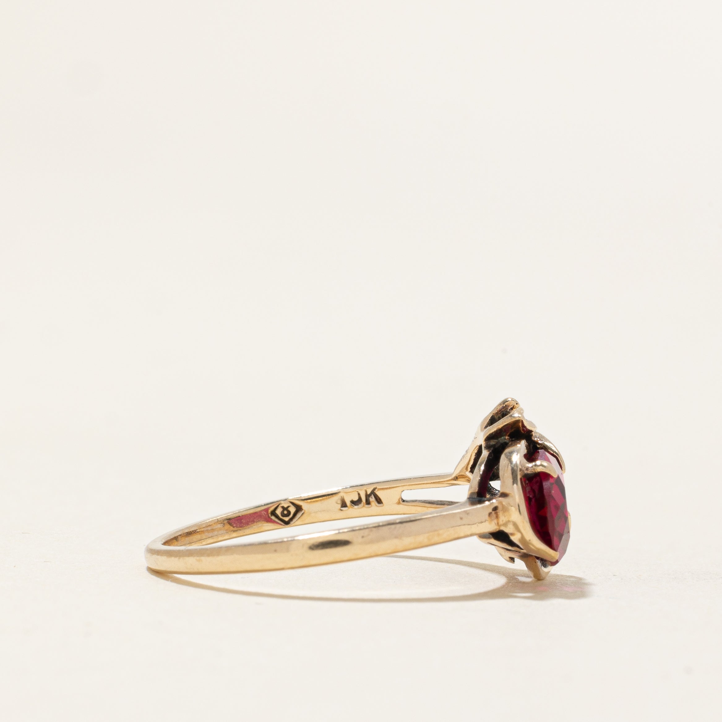 Solitaire Synthetic Ruby Leaf Ring | 1.40ct | SZ 7