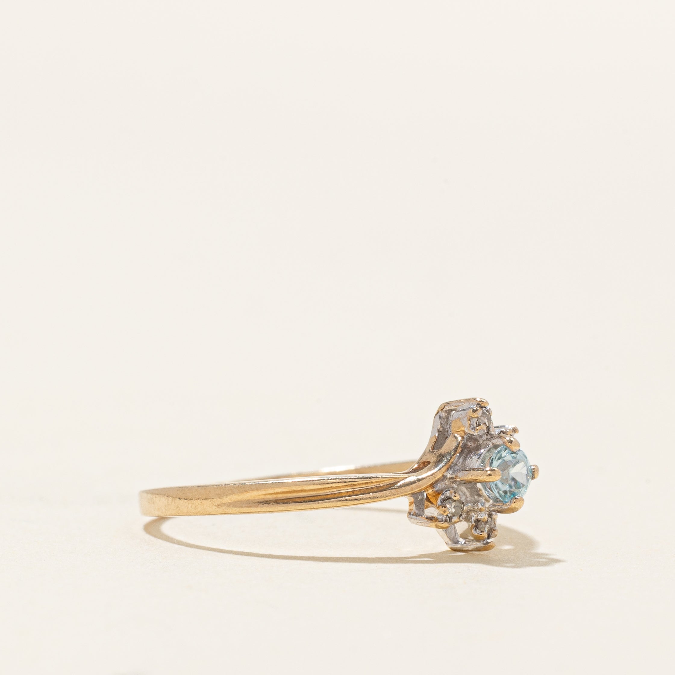 Blue Zircon & Diamond Accented Bypass Ring | 0.10ct, 0.02ct | SZ 6.25