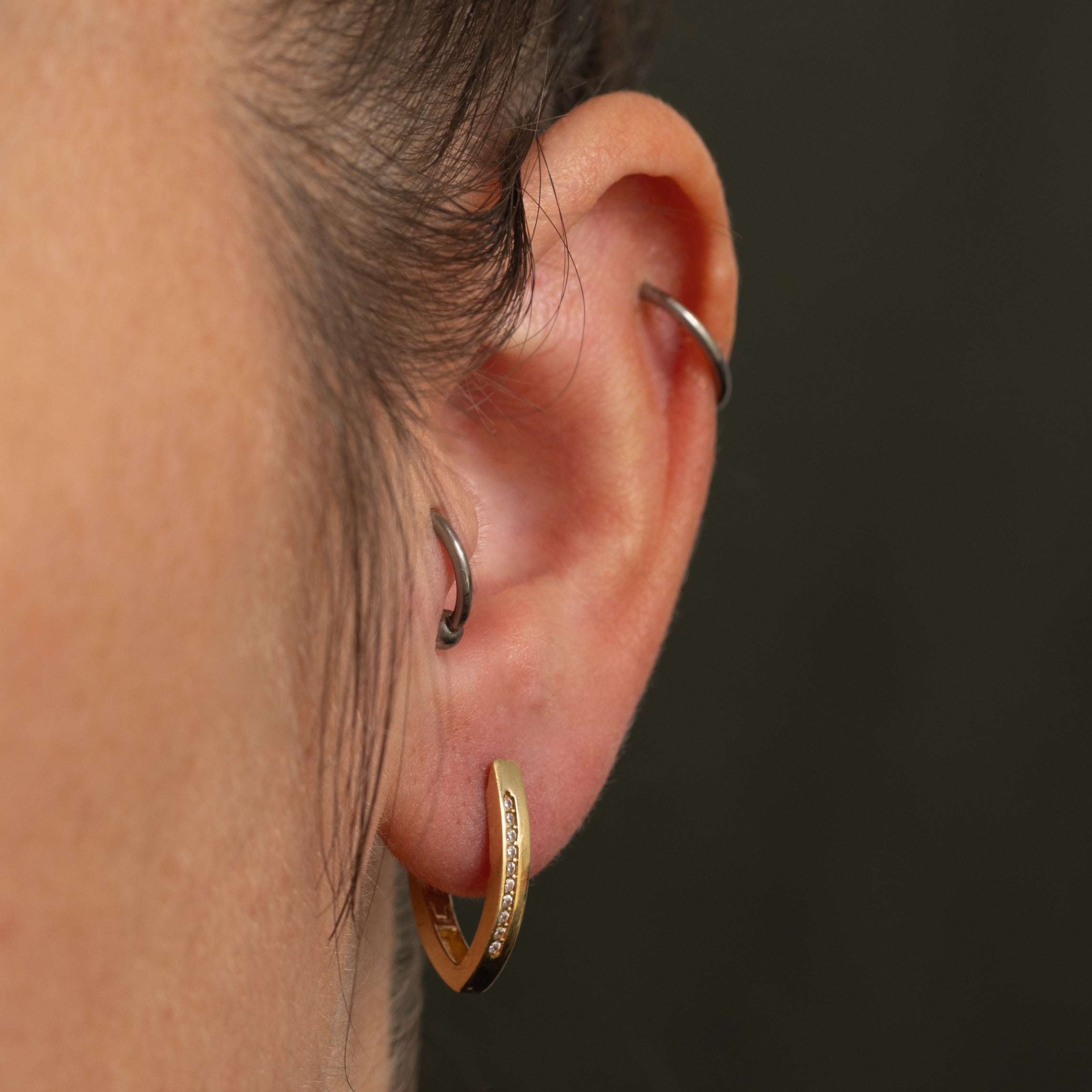 18k Channel Set Diamond Angled Hoop Earrings