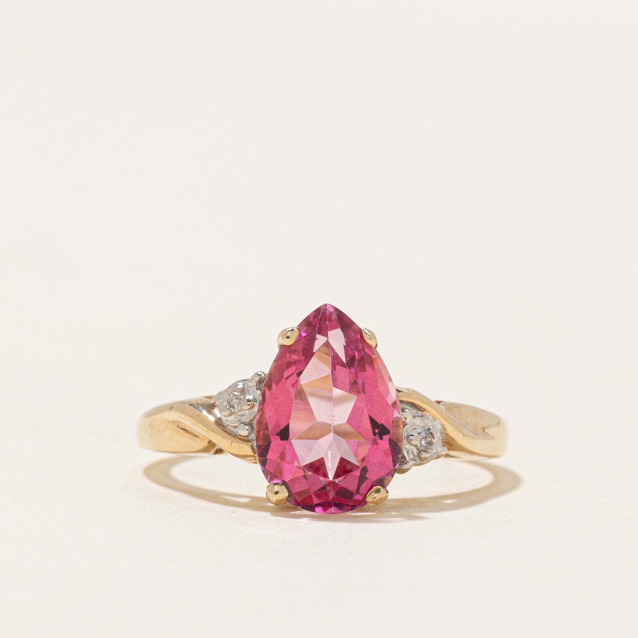 Pear Cut Pink Topaz & Diamond Ring | 2.50ct, 0.01ctw | SZ 6