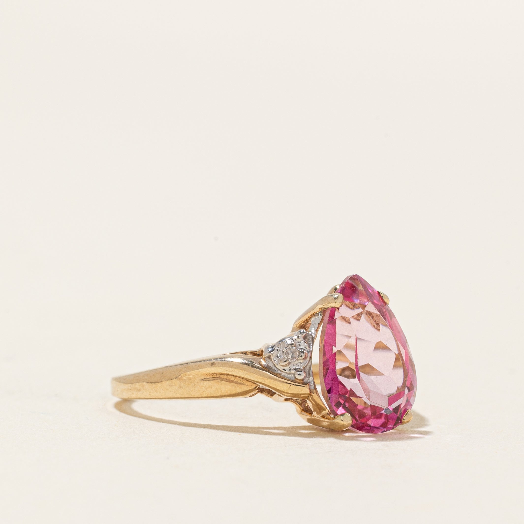 Pear Cut Pink Topaz & Diamond Ring | 2.50ct, 0.01ctw | SZ 6