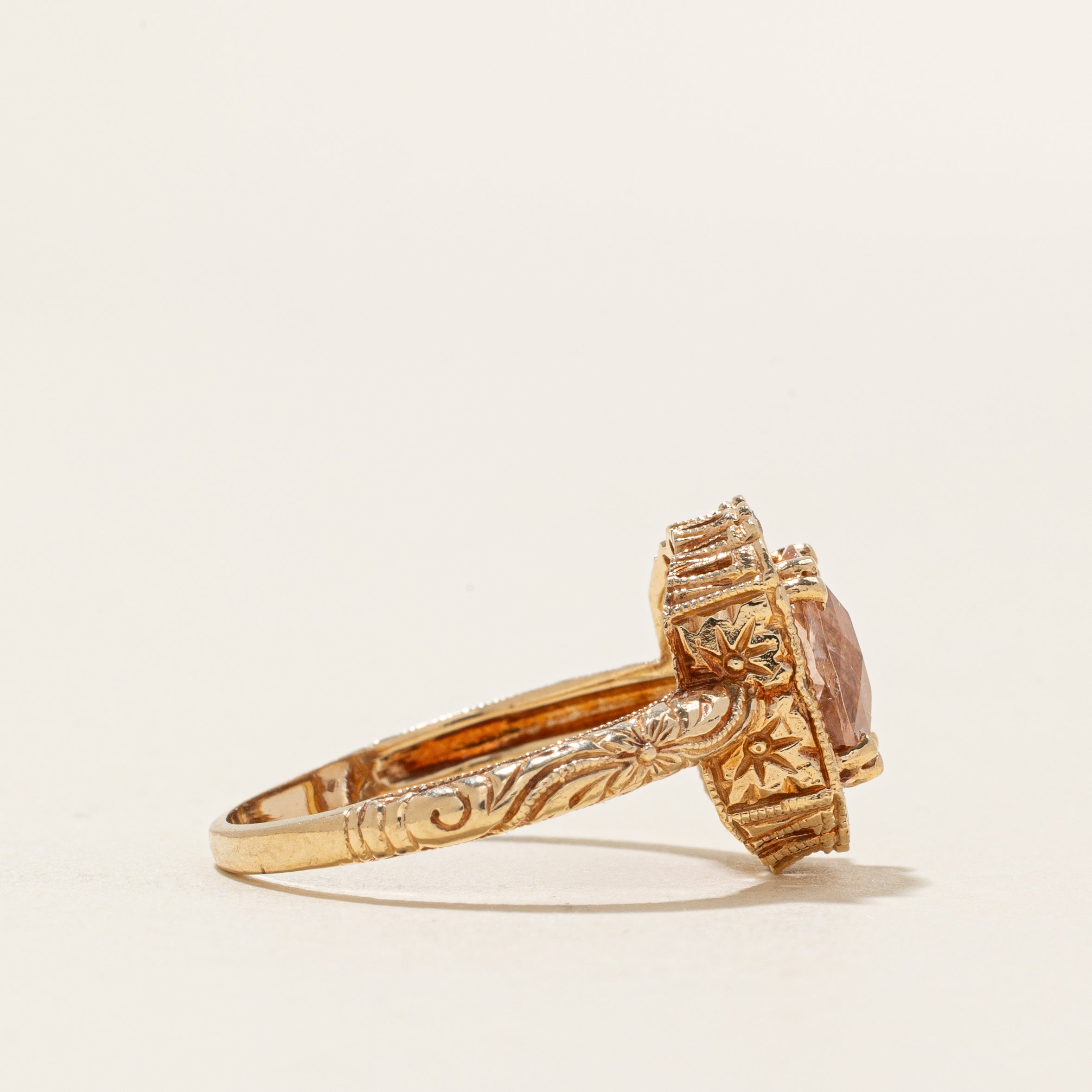 Morganite & White Sapphire Halo Engraved Ring | 2.00ctw | SZ 8