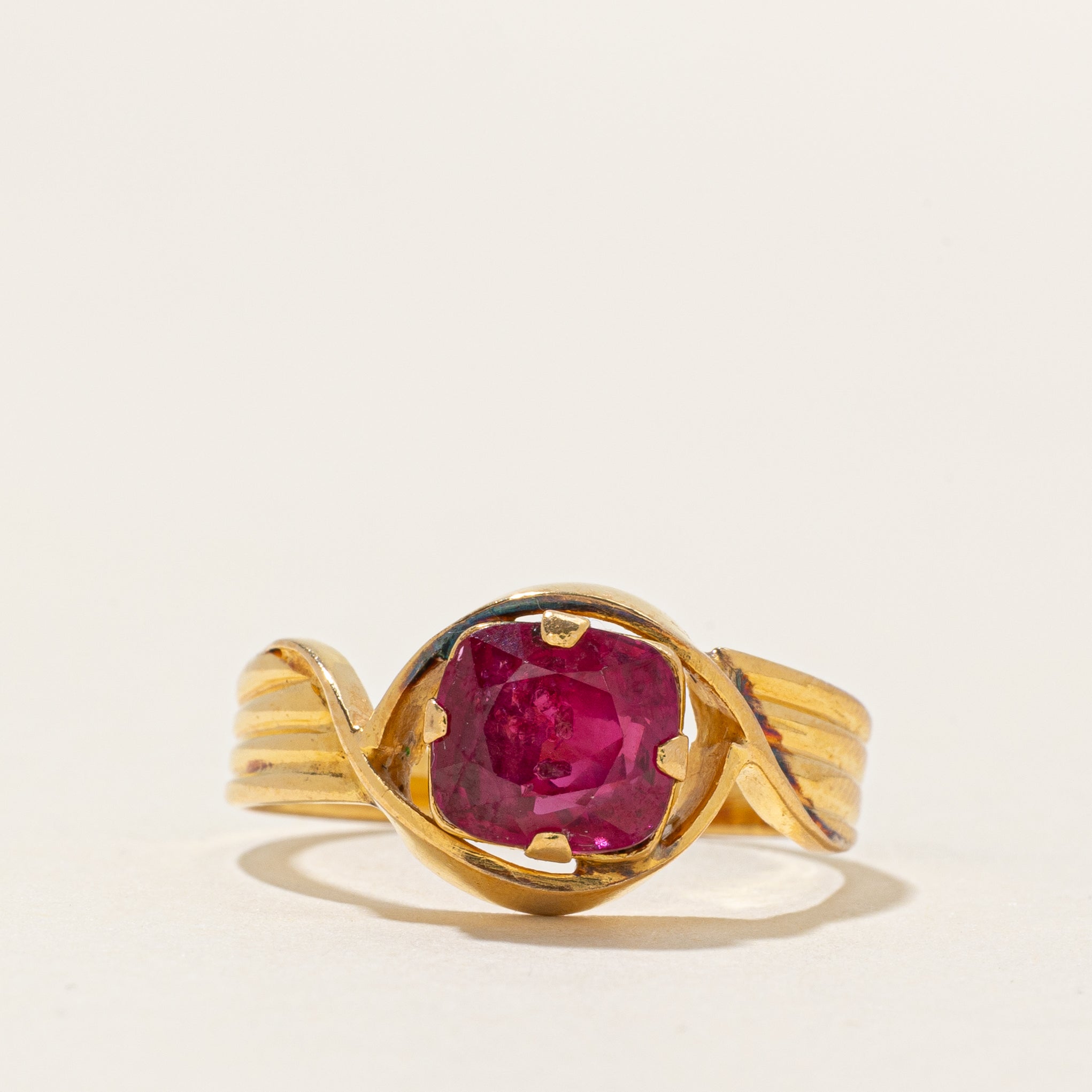 20k Solitaire Cushion Cut Ruby Bypass Ring | 2.20ct | SZ 7.25