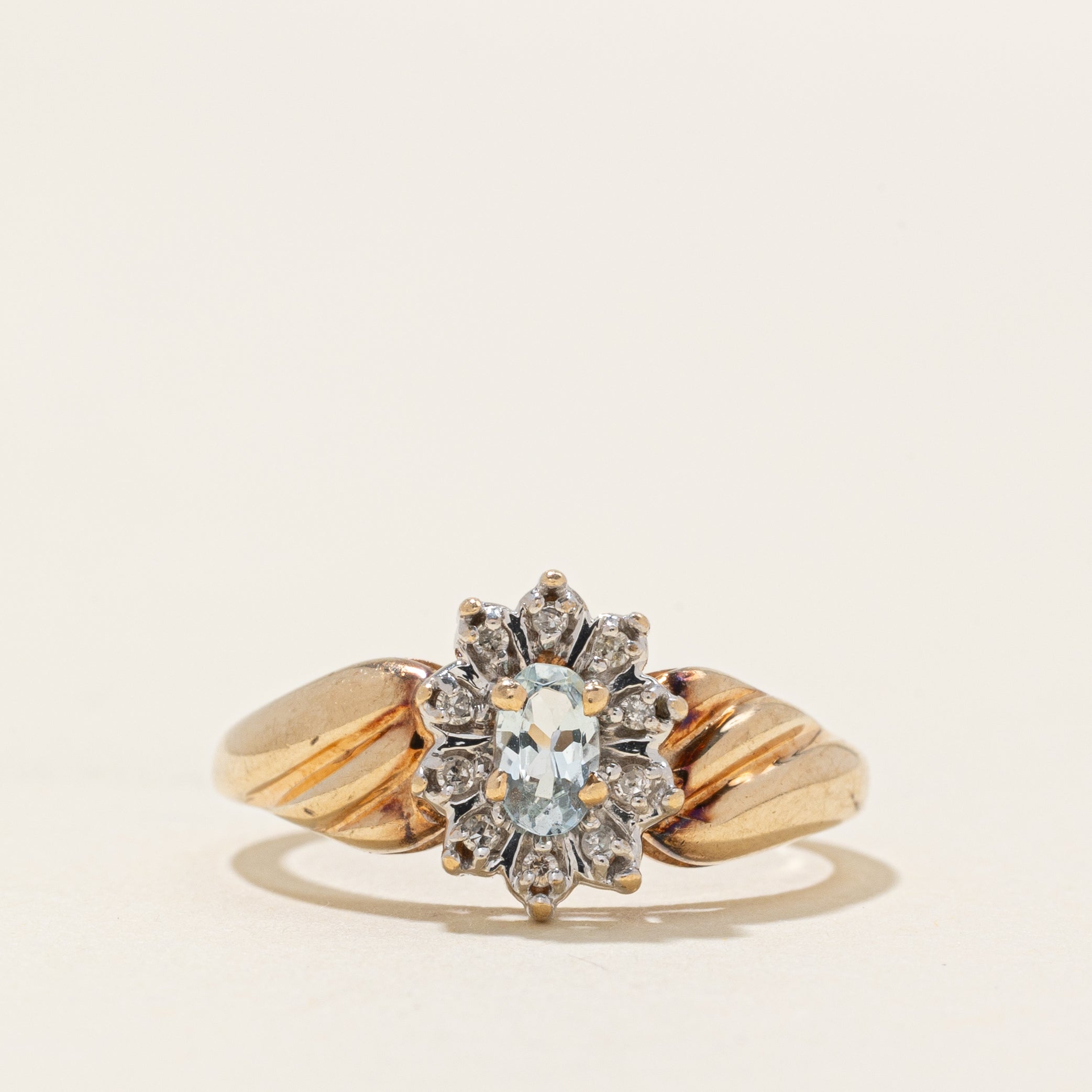 Aquamarine & Diamond Petal Croissant Ring | 0.14ct, 0.05ctw | SZ 5.75